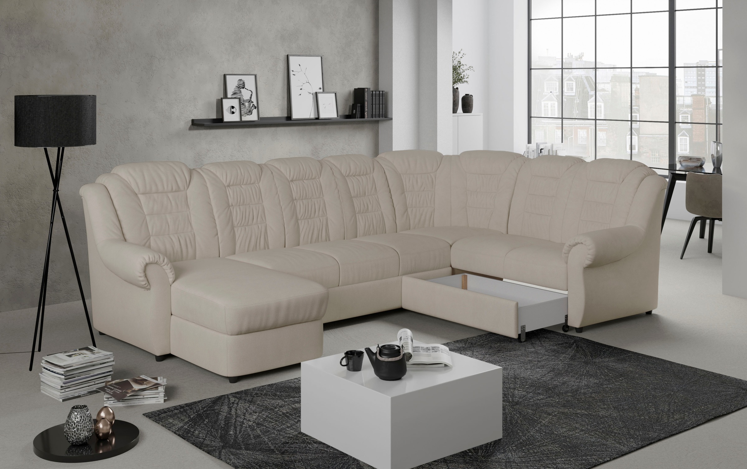 Home affaire Wohnlandschaft »Boston U-Form«, Gemütliche Wohnlandschaft mit hoher Rückenlehne in klassischem Design