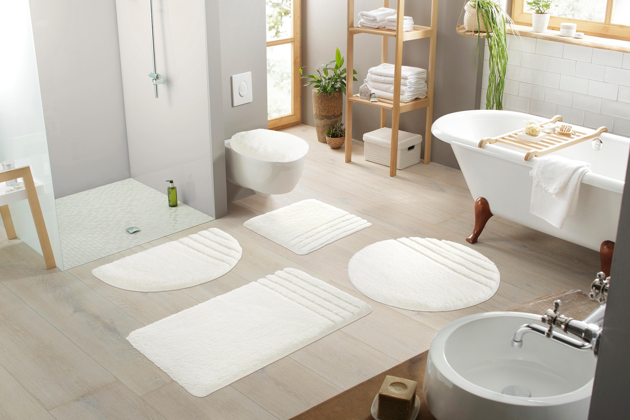 Möve Badematte »Loft, Badvorleger, Badezimmer Teppich«, rutschhemmend beschichtet, fußbodenheizungsgeeignet-strapazierfähig-schnell trocknend, Badteppich, Badematten auch als 2 teiliges Set & rund