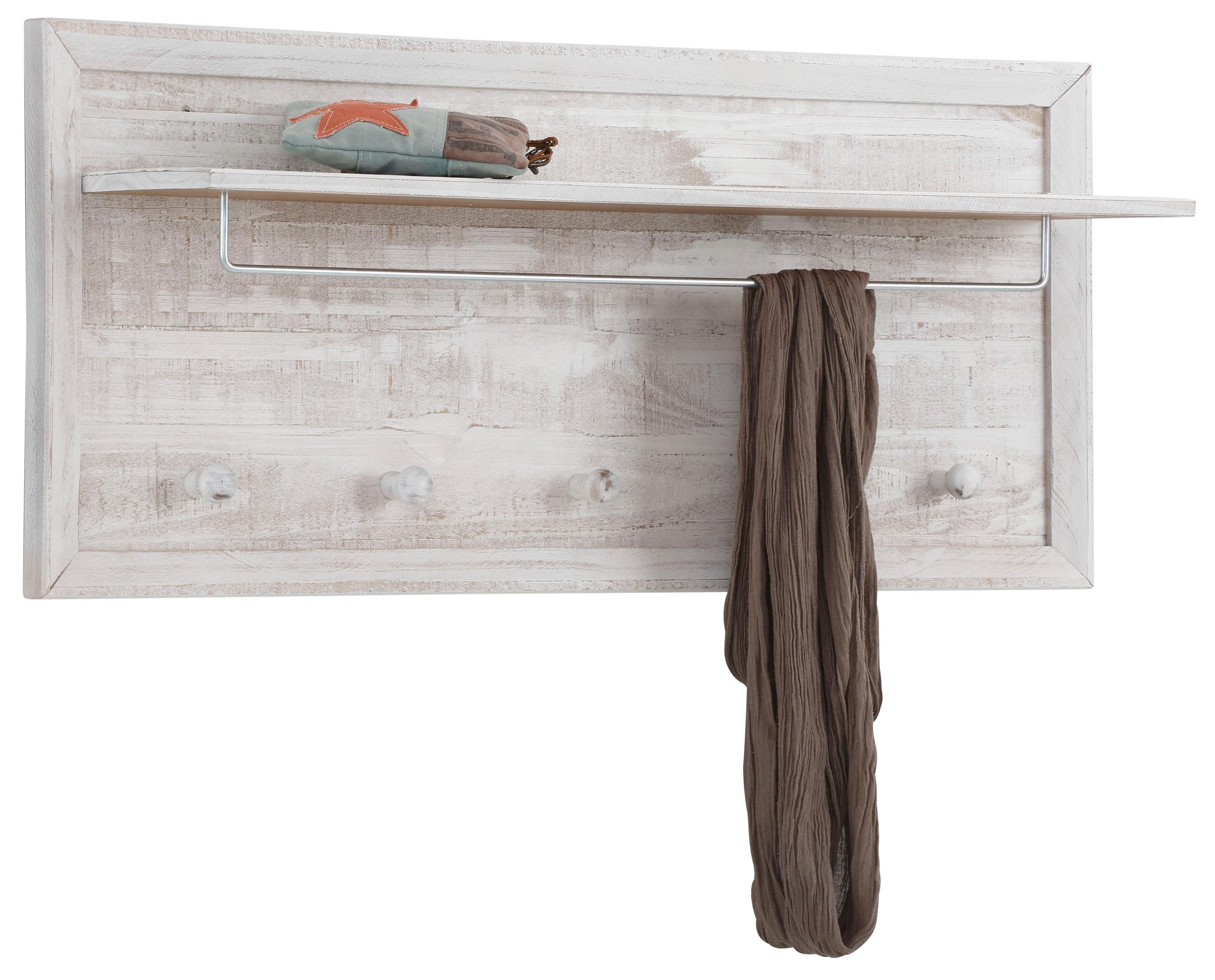 Home affaire Garderobenpaneel »Auckland«, mit 1 Metallstange und 5 Haken, aus Massivholz, Breite 60 cm