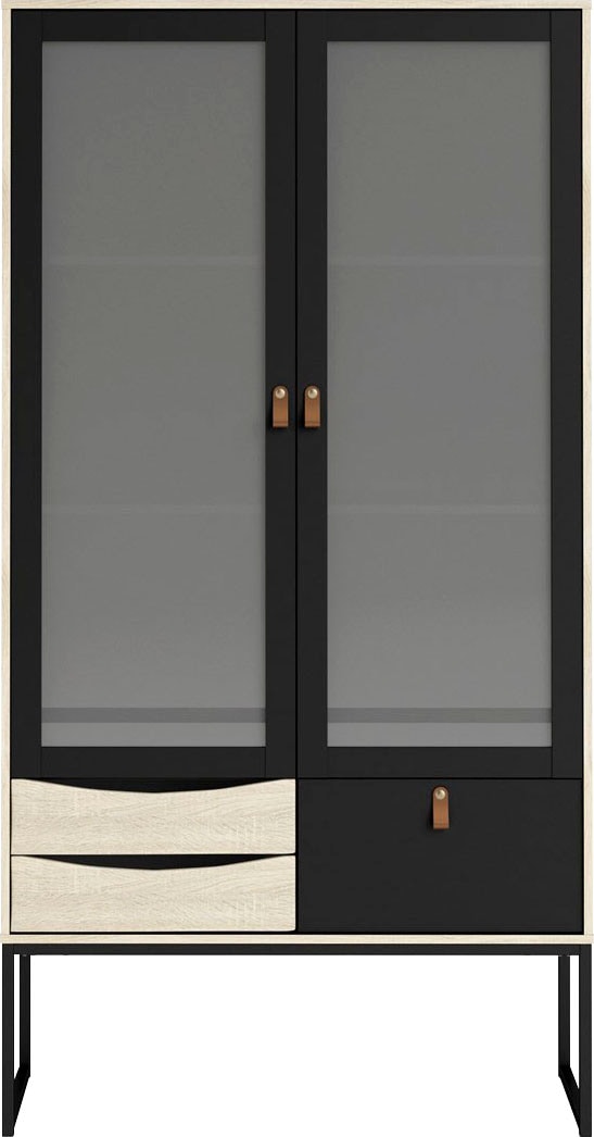 andas Vitrine »Stubbe«, Glasvitrine mit zwei Rahmentüren, 3 Schubkästen, Leder-Griffe