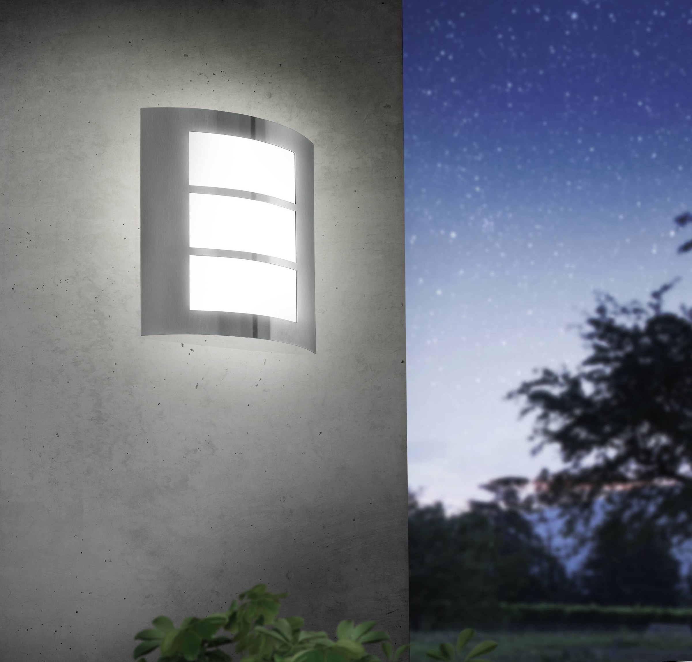 EGLO Wandleuchte »City, Wandlampe, Außenbeleuchtung, Außenlampe, silber, weiß, E27, IP44« E27 1 Stk. Wand-/Deckenleuchte - L23,5 x H26 x AL9 cm - edelstahl - 1X60W exkl.