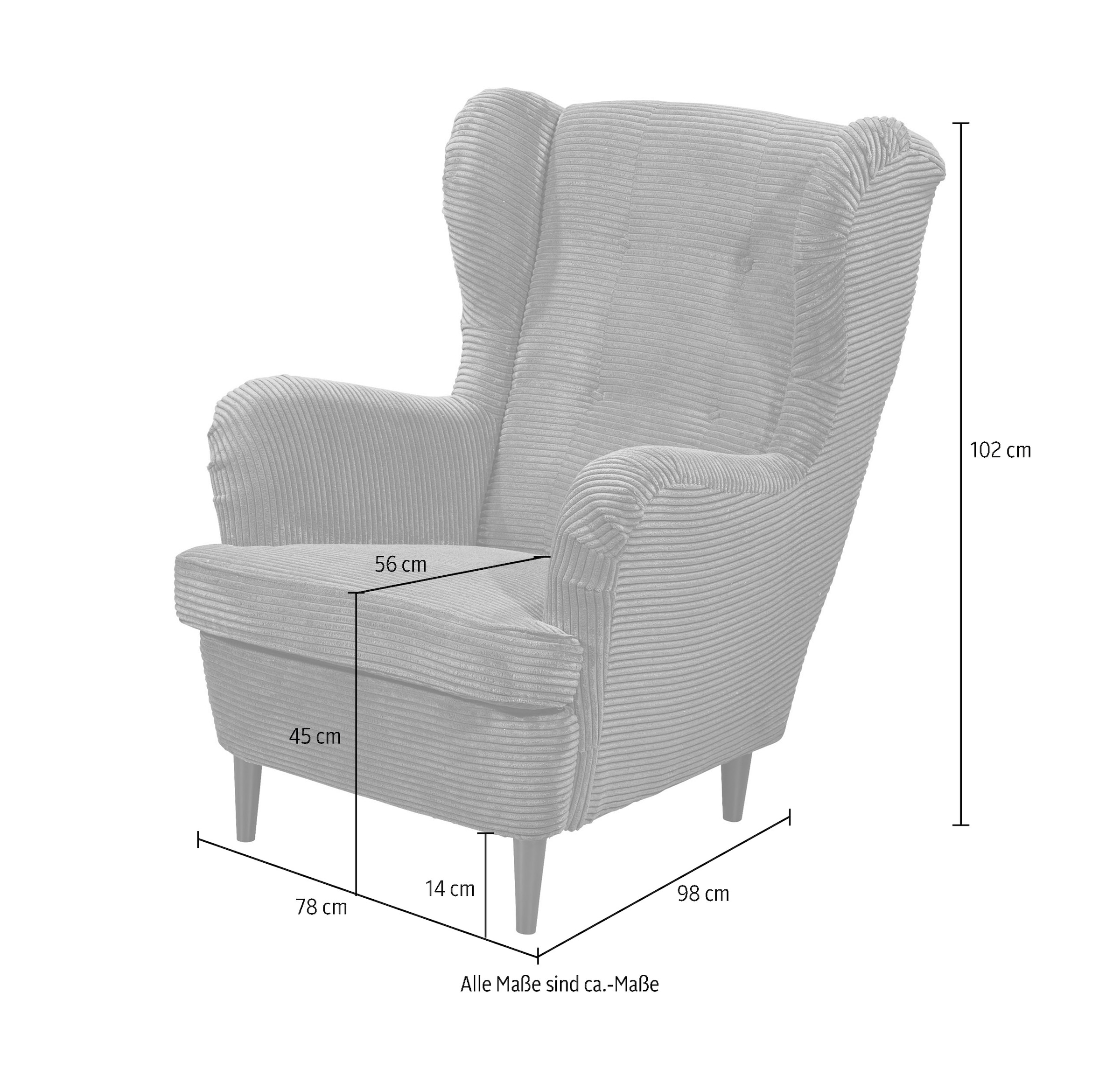 ED EXCITING DESIGN Ohrensessel »Oskar«, mit Massivholzfüßen