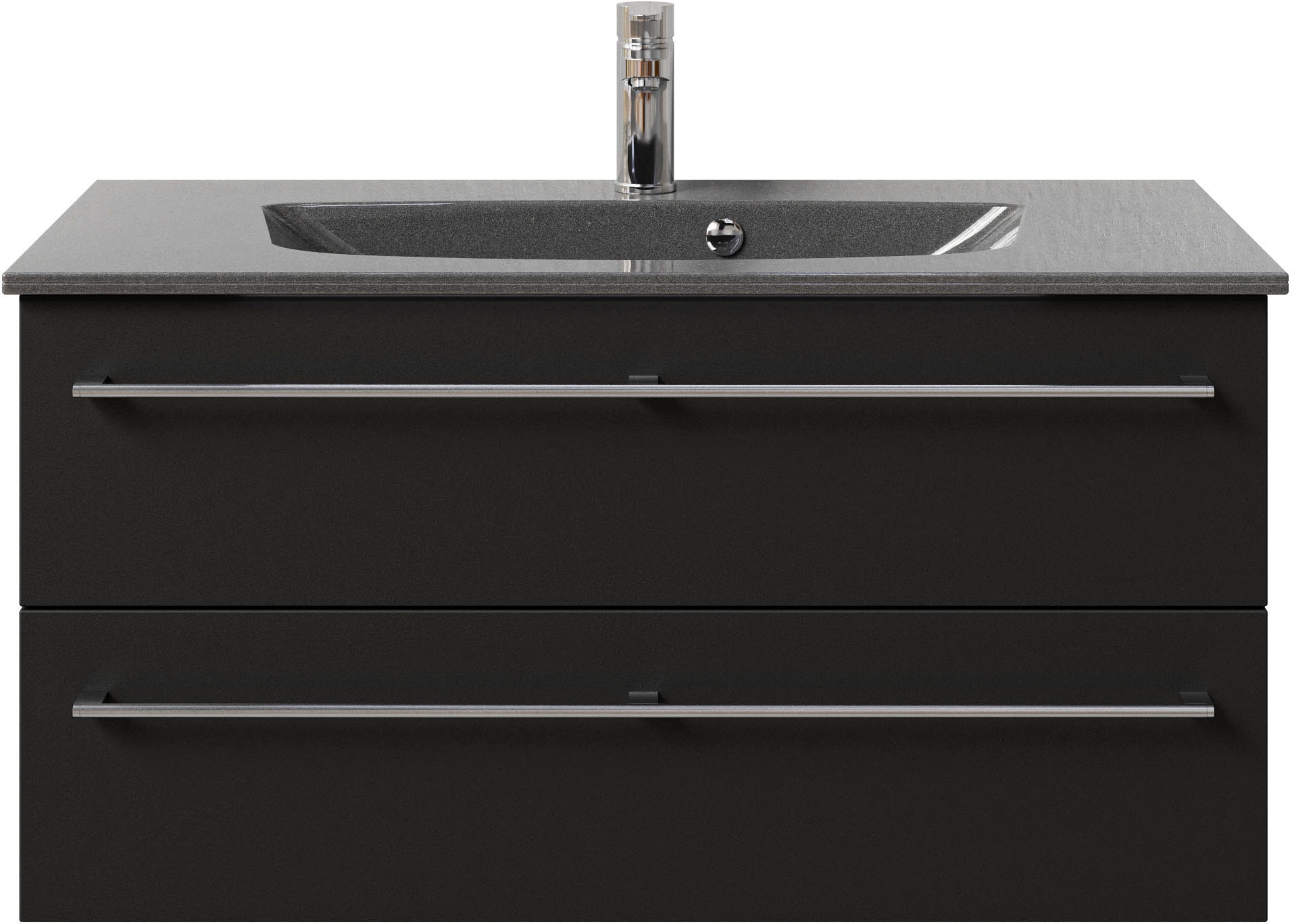 Saphir Badmöbel-Set »Serie 6025 2-teilig Mineralmarmor-Waschtisch mit LED-Spiegelschrank«, (2 St.), Waschplatz 97 cm breit, 2 Schubladen, 3 Spiegel-Türen, inkl Türdämpfer