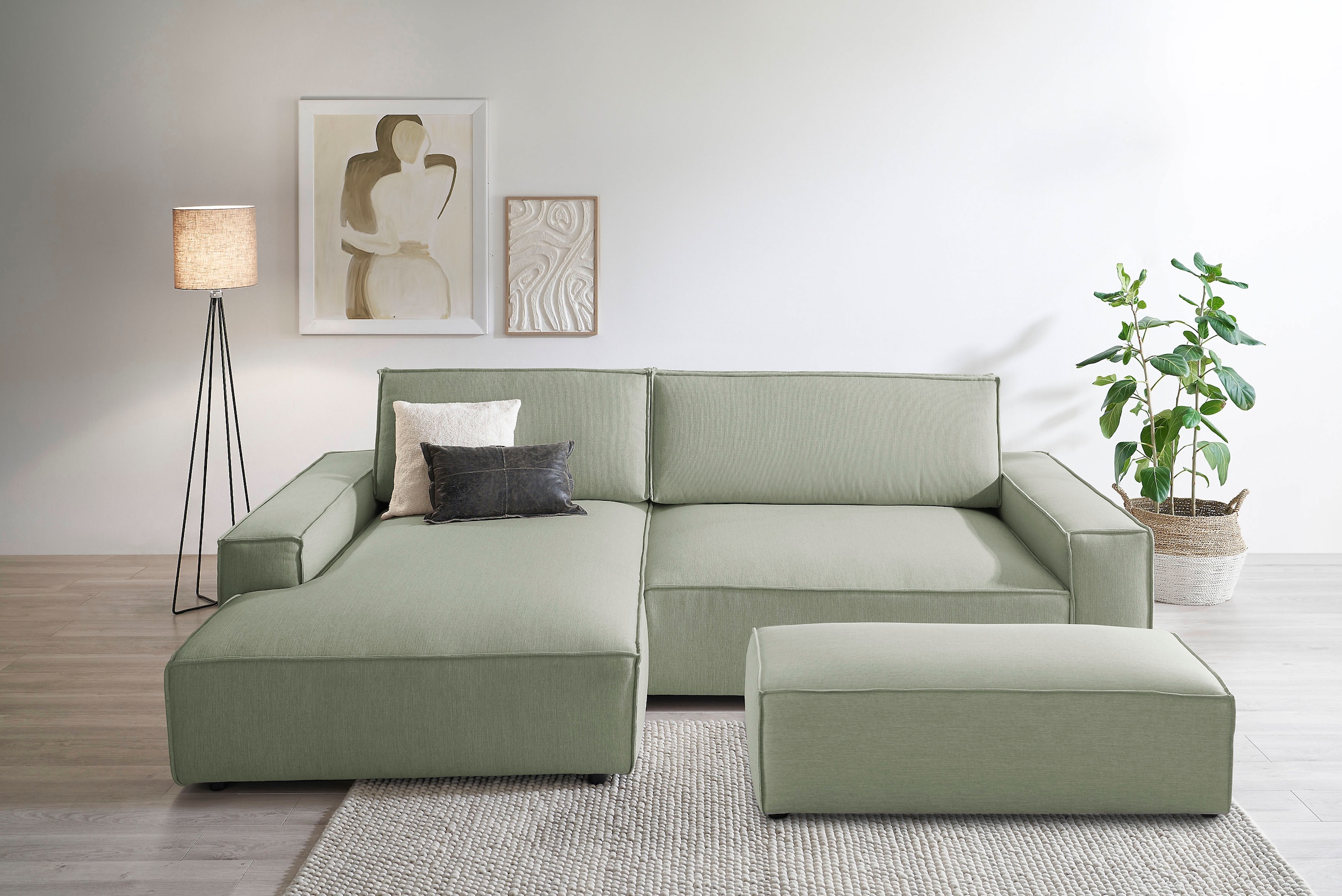 Home affaire Polsterecke »NEU: SHERWOOD XXL tief, L-Form mit Schlaffunktion, Big-Sofa mit Hocker«, (Set, 2 St.), stellbar zum Schlafsofa (Krokodilverbinder), Cord, Leinenoptik