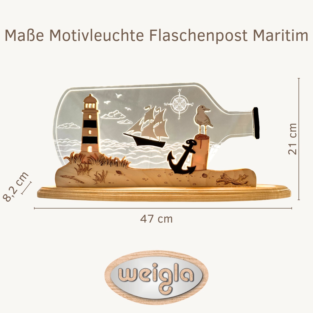 Weigla LED Dekolicht »Flaschenpost "Maritim" aus Holz & Acrylglas« Erzgebirge garantiert, maritime Innendeko, Dekolampe