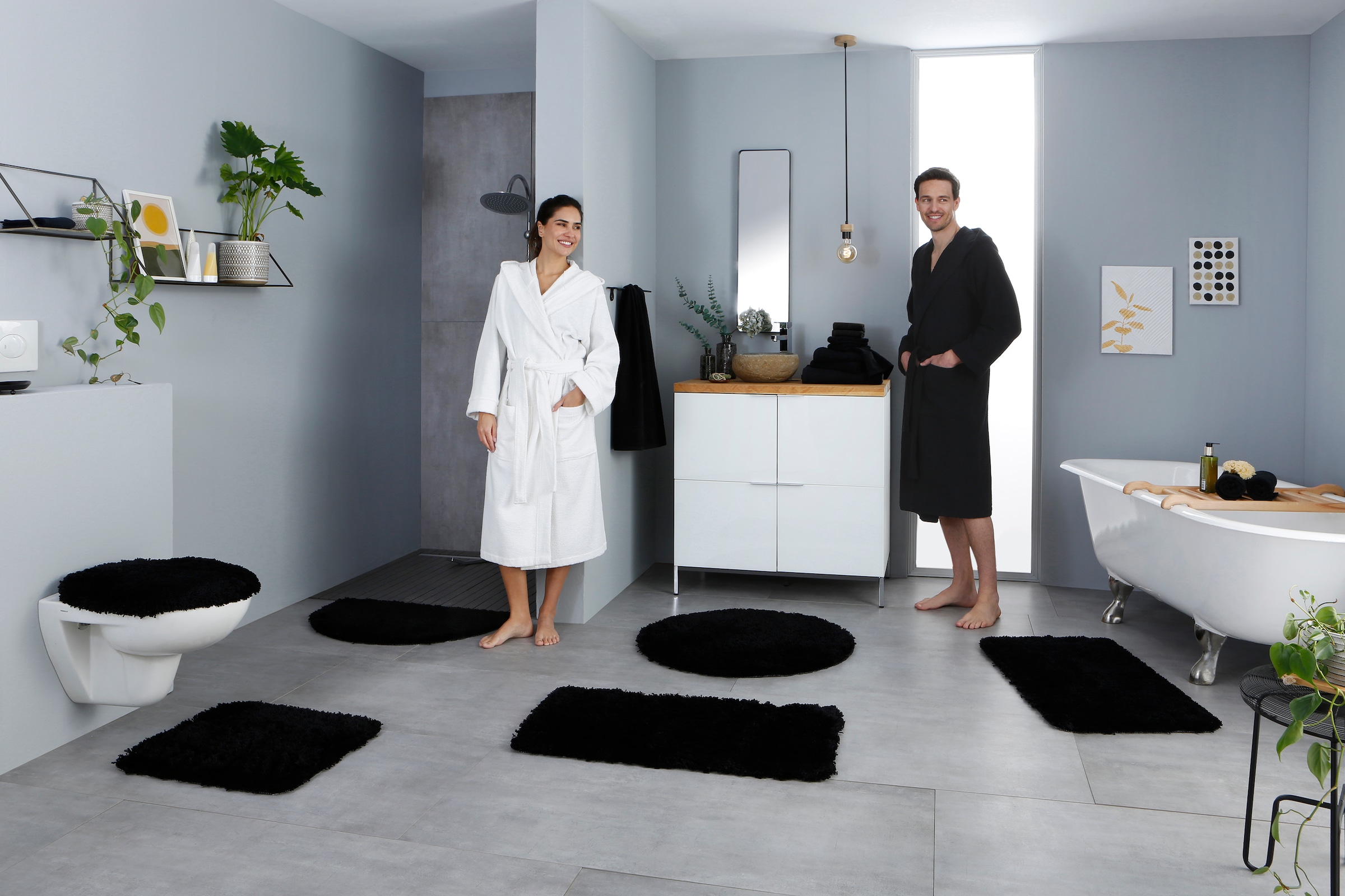 my home Badematte »Sanremo, Badvorleger, Badezimmer Teppich, sehr weich«, rutschhemmend beschichtet, fußbodenheizungsgeeignet-schnell trocknend, Badteppich, unifarben, rechteckig, rund & als 3-tlg. Set erhältlich