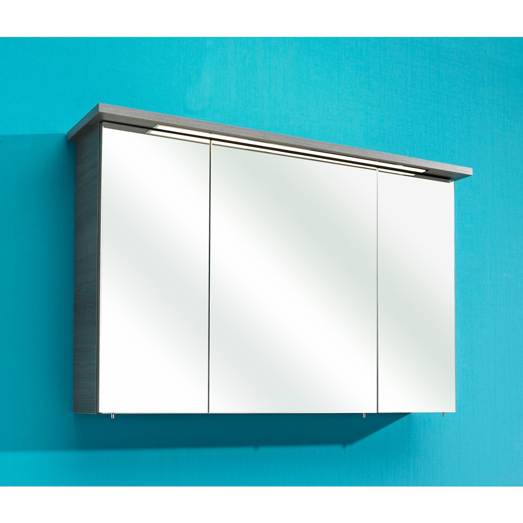 PELIPAL Spiegelschrank »Quickset 328«, Breite 115 cm, 3-türig, eingelassene LED-Beleuchtung, Schalter-/Steckdosenbox, Türdämpfer
