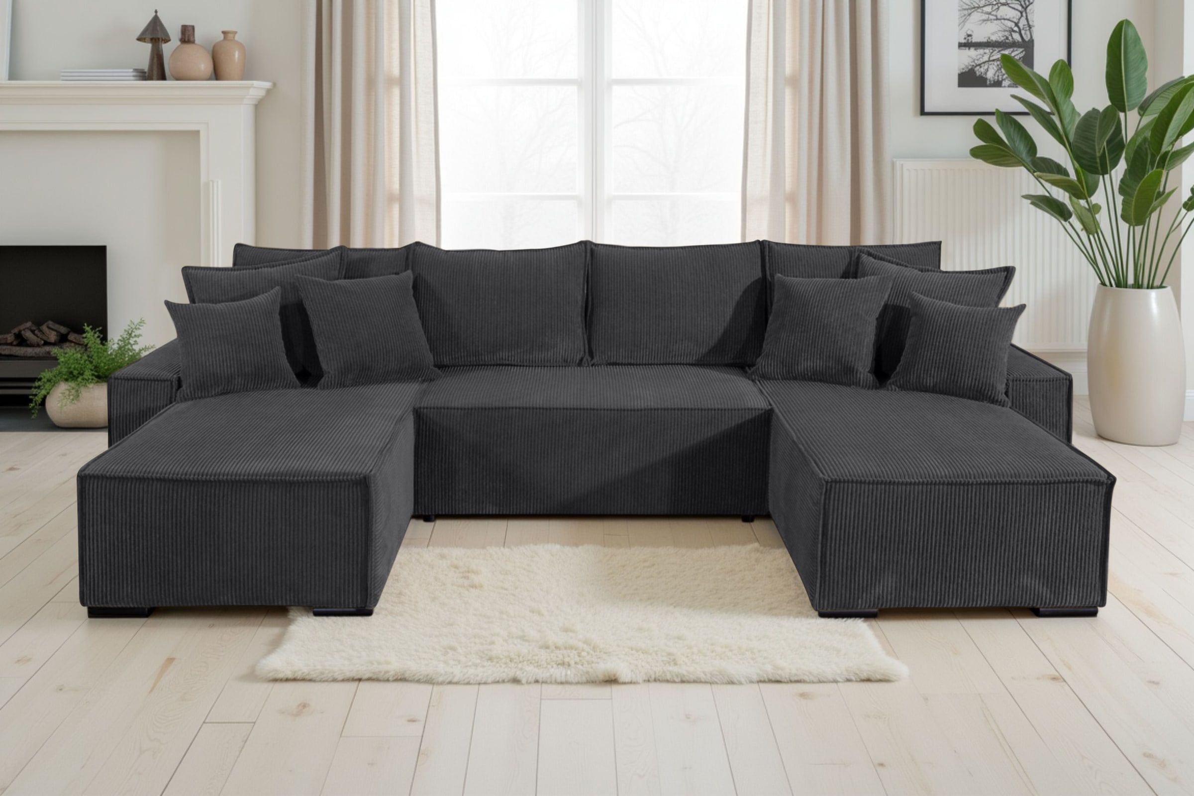 COLLECTION AB Wohnlandschaft »Manhattan U-Form, B: 313 cm, in Breit- oder Normalcord« mit Bettfunktion, Bettkasten & Zierkissen, Federkern