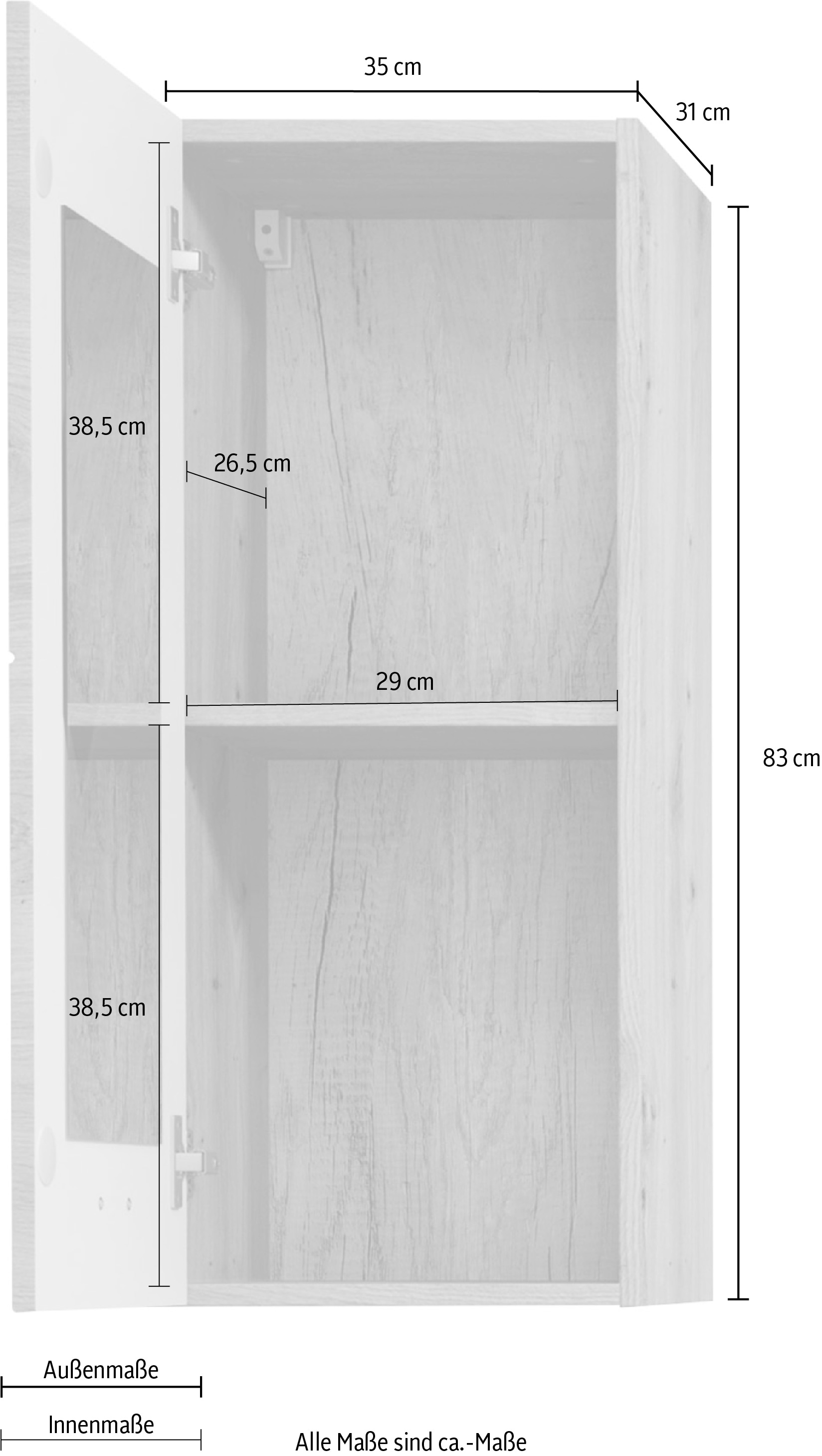 welltime Hängeschrank »Guardo«, Badschrank in Echtholzoptik - Tür mit innenseitigen Spiegel