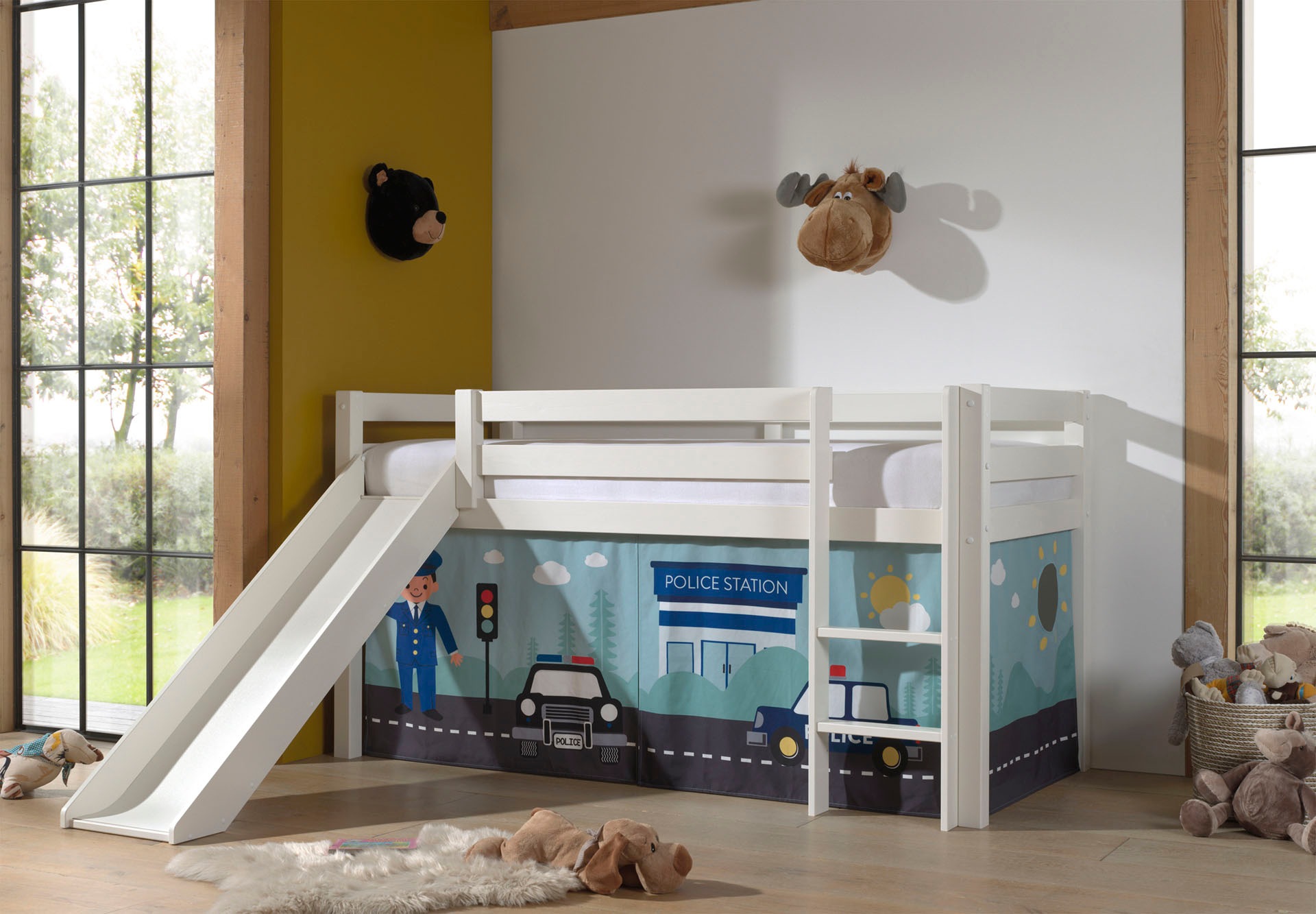 Vipack Spielbett "Pino, Kiefer massiv, mit Rolllattenrost u. Textil-Set, Ma günstig online kaufen