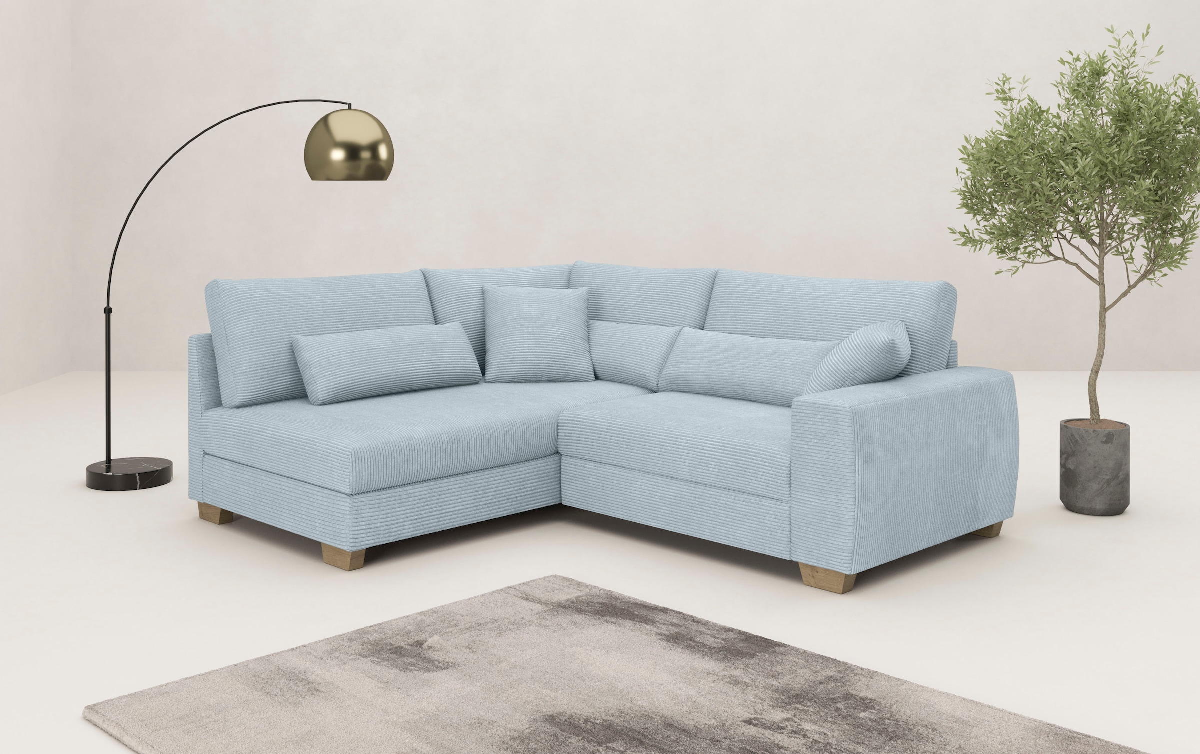 Mr. Couch Ecksofa »Hilla L-Form« Mit Federkern, wahlweise mit Bettfunktion günstig online kaufen