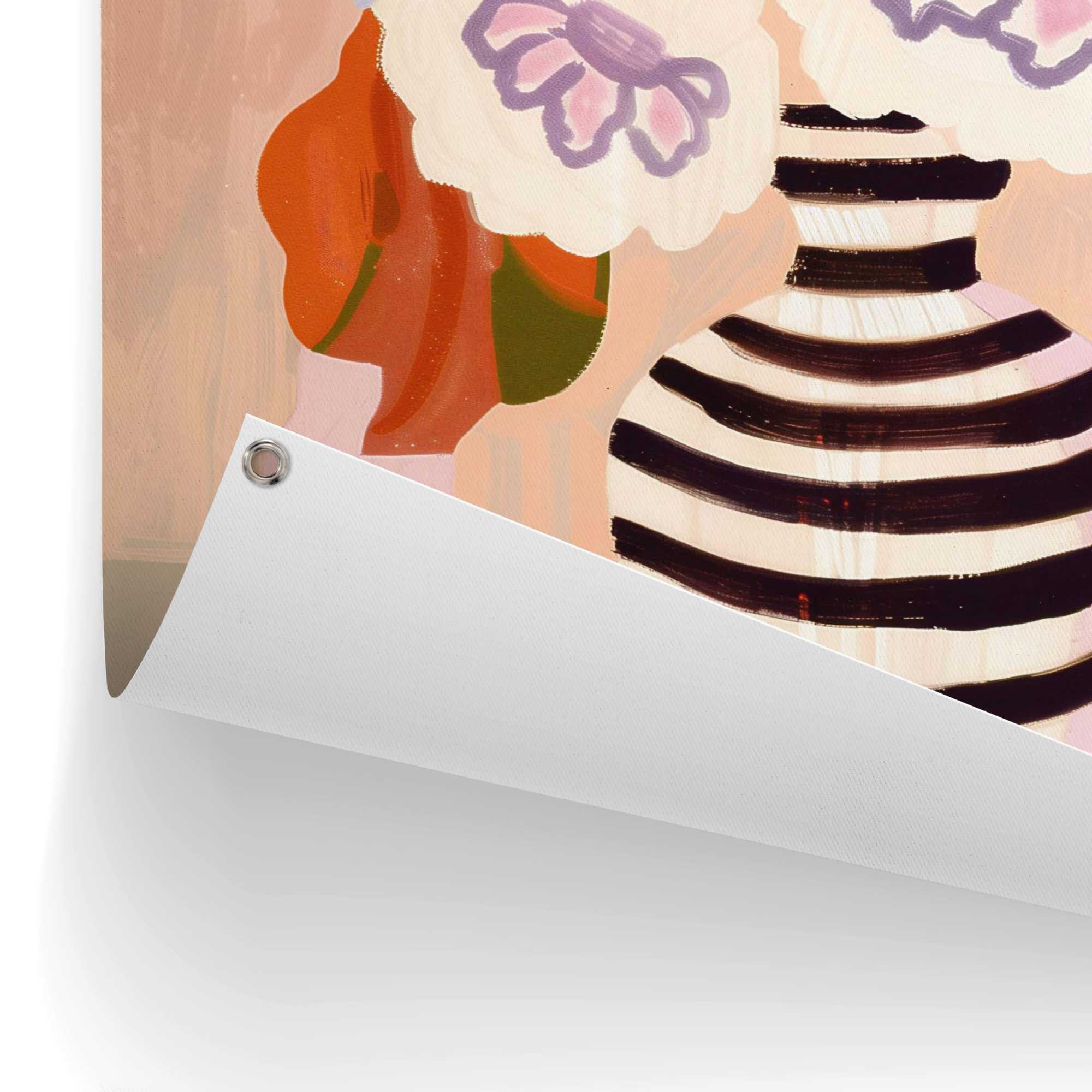 Reinders! Poster »Black White Striped Vase« Garten - Mehrfarbig - Leinwand - Blumen und Pflanzen - 60x80 cm
