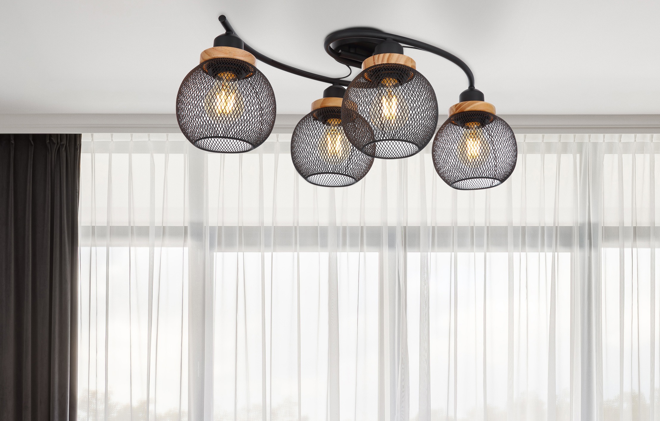 GLOBO LIGHTING Deckenleuchte »PABLO« E27 1 Stk. Deckenlampe Metall schwarz Metallgeflecht Holz Küche Wohnzimmer