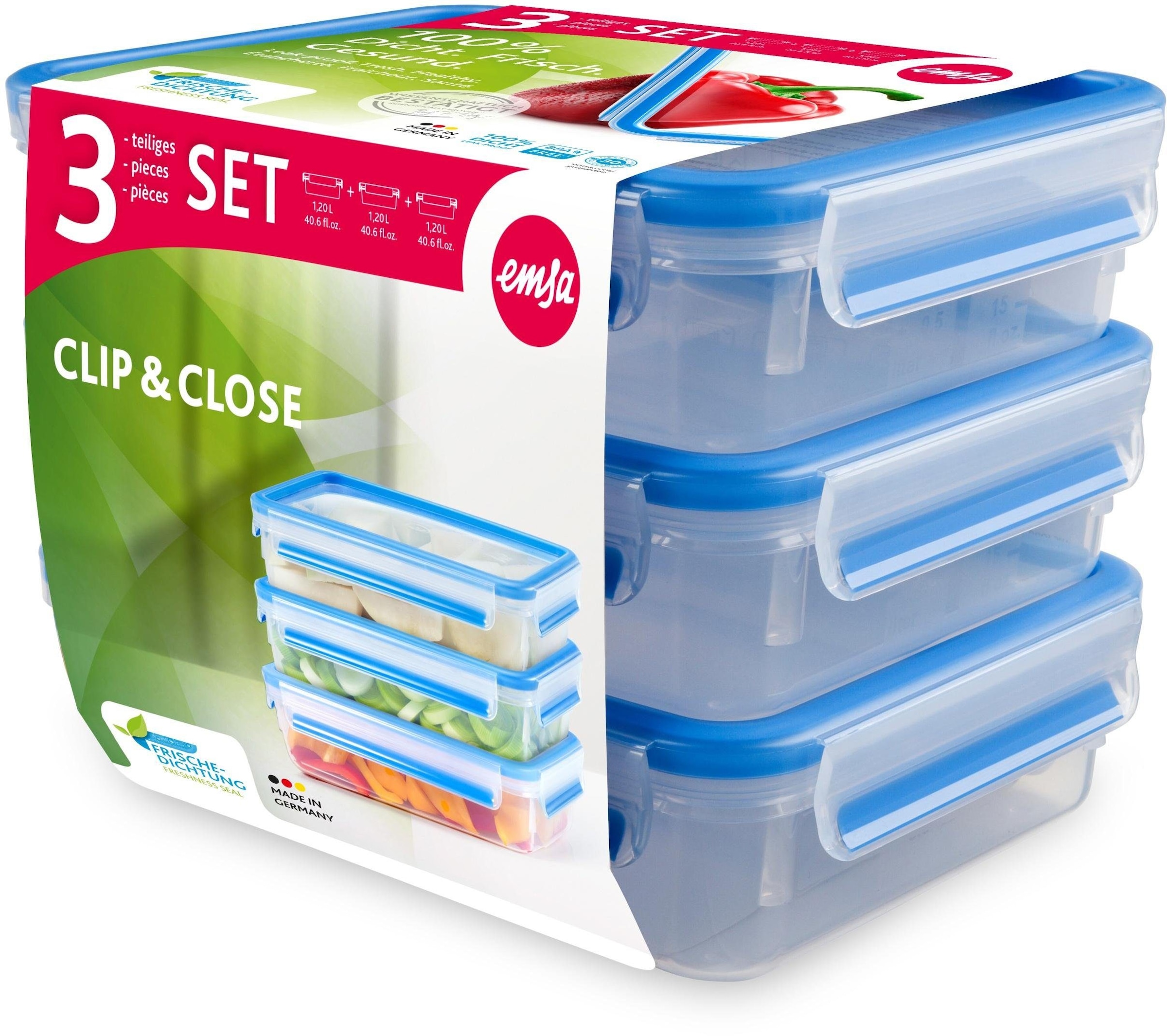 Emsa Frischhaltedose »Clip & Close«, (Set, 3 tlg.), 1,2 Liter günstig online kaufen