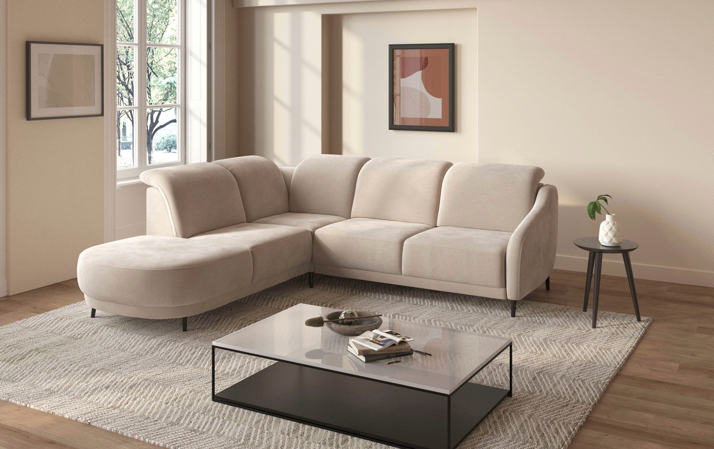 sit&more Ecksofa »Blues L-Form«, wahlweise mit Klapptisch und USB