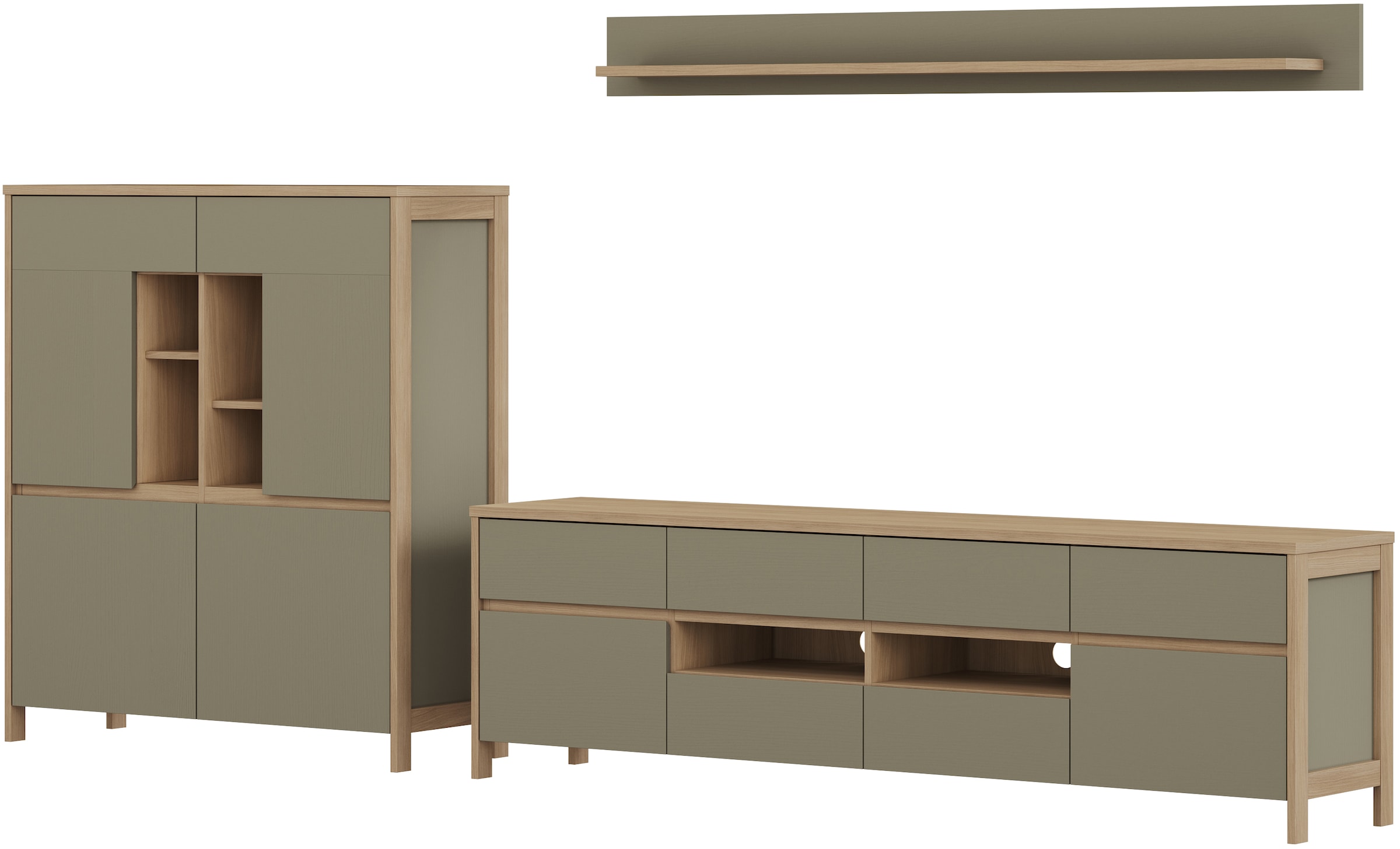 Home affaire Wohnwand »Stranda, moderne Anbauwand, Komplettset im Scandi-Style«, (3 St.), enthält Lowboard, Highboard und Wandboard, 324 cm breit