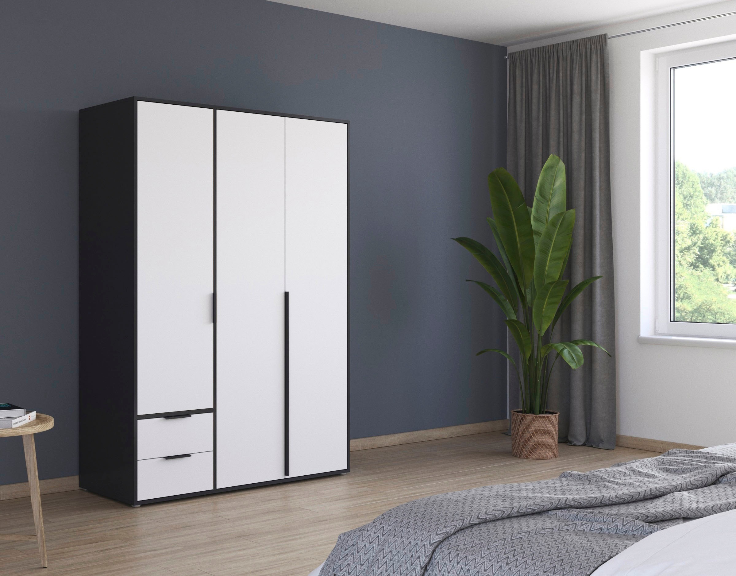 rauch Drehtürenschrank »Kleiderschrank Schrank Garderobe Wäscheschrank NAGATA viel Stauraum«, (in 3 verschiedenen Ausstattungen BASIC/CLASSIC/PREMIUM), mit Schubladen sowie Stangengriffen TOPSELLER MADE IN GERMANY