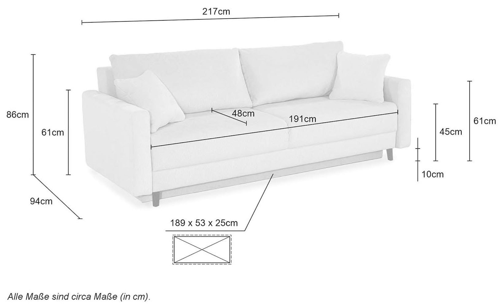 Jockenhöfer Gruppe Schlafsofa »Folda, Dauerschläfer, Breite 206 cm, Liegefläche 181x198 cm« mit Bettfunktion und Bettkasten/Stauraum