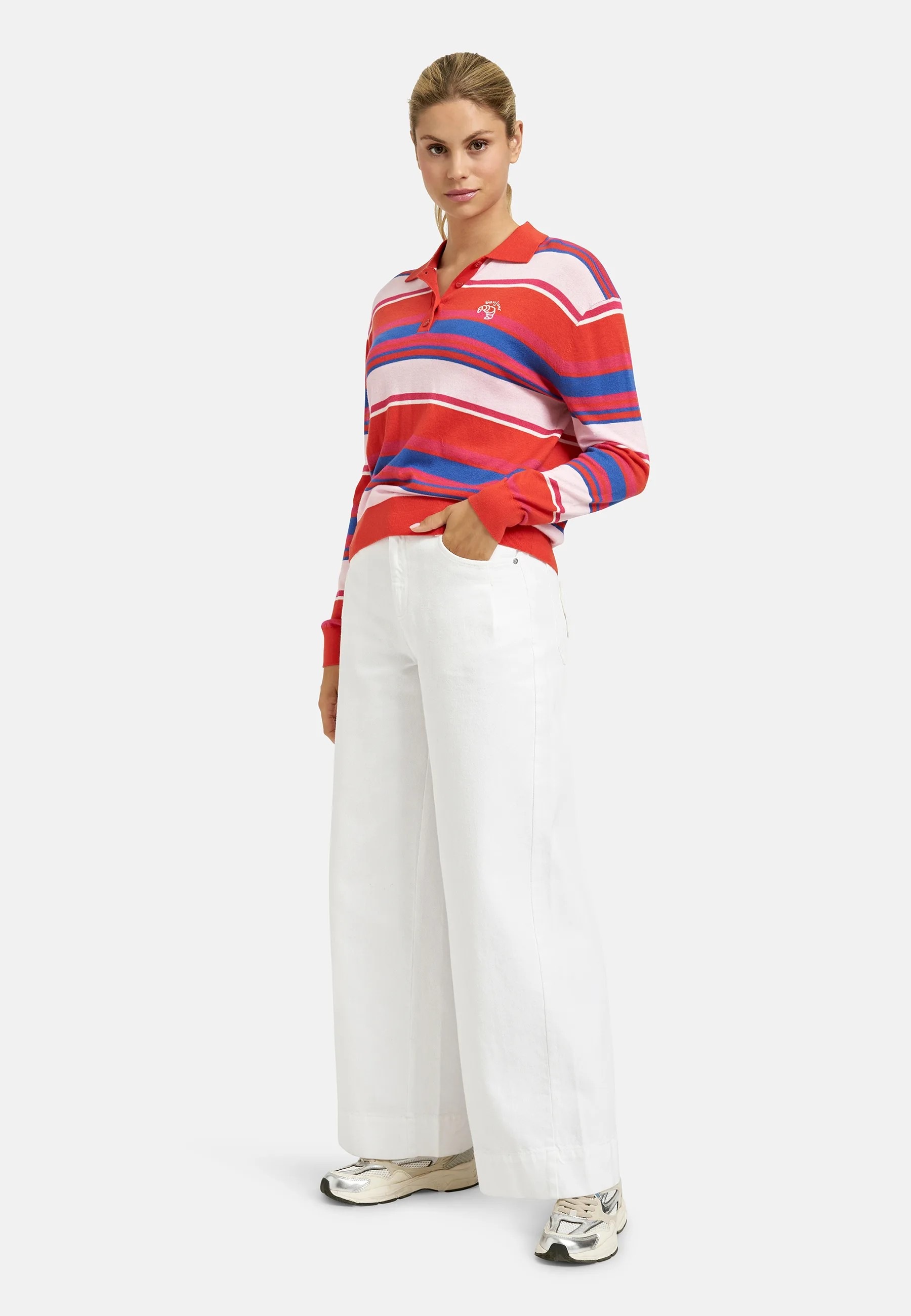 Smith & Soul Polokragenpullover mit Stickerei, Streifen-Design