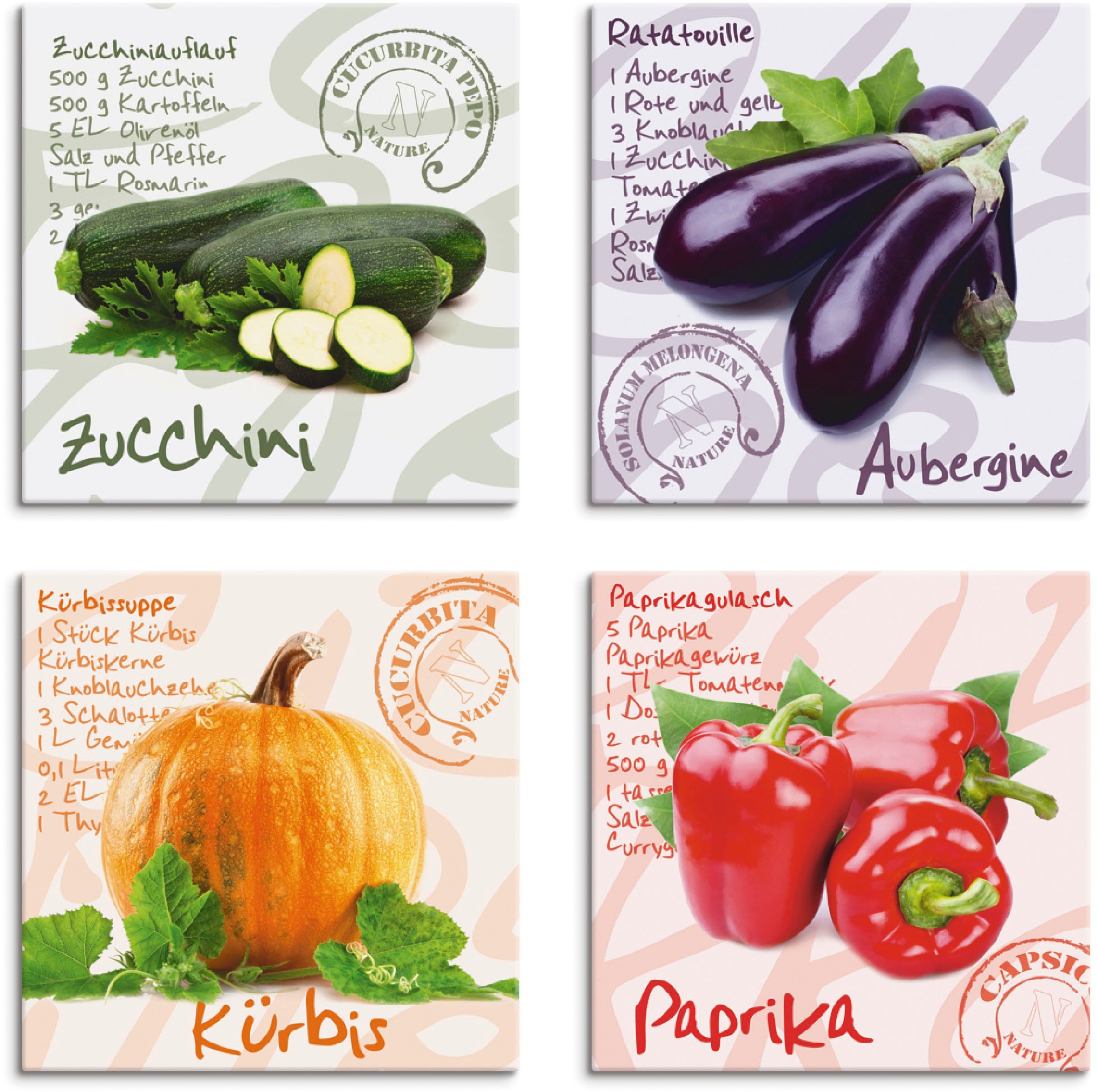 Artland Leinwandbild »Zucchini, Aubergine, Kürbis, Paprika« Lebensmittel 4 günstig online kaufen