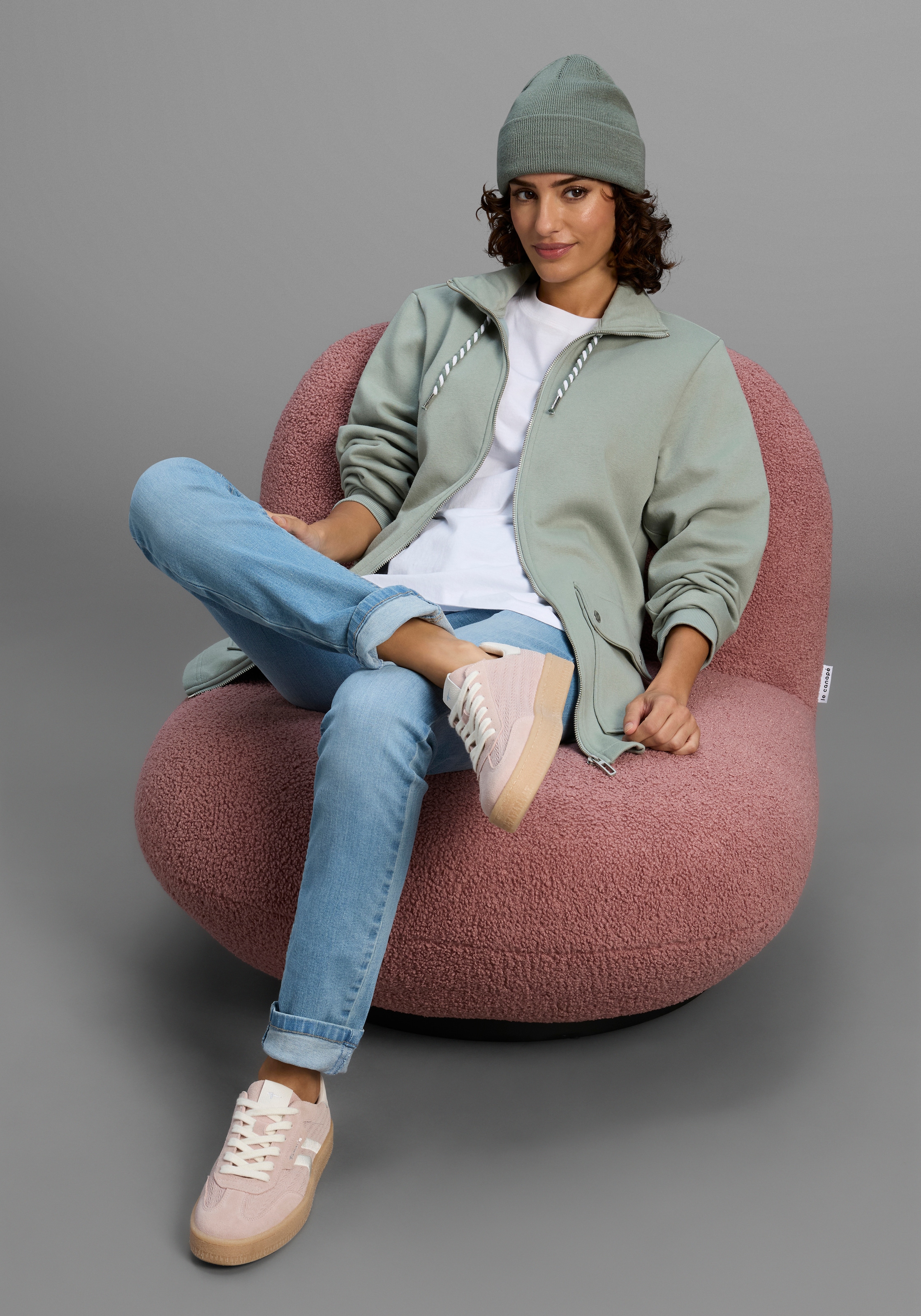 Laura Scott Sweatjacke Weiche Baumwollmischung mit Stehkragen und Außentaschen