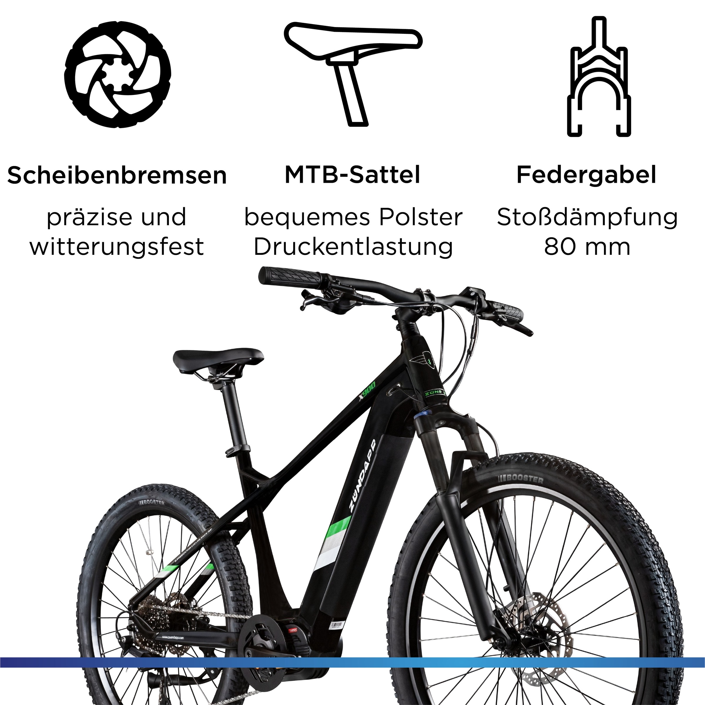 Zündapp »X900« 10 Gang Shimano Cues U6020 SGS Schaltwerk Kettenschaltung Mittelmotor 250 W Pedelec, Elektrofahrrad für Damen und Herren, MTB