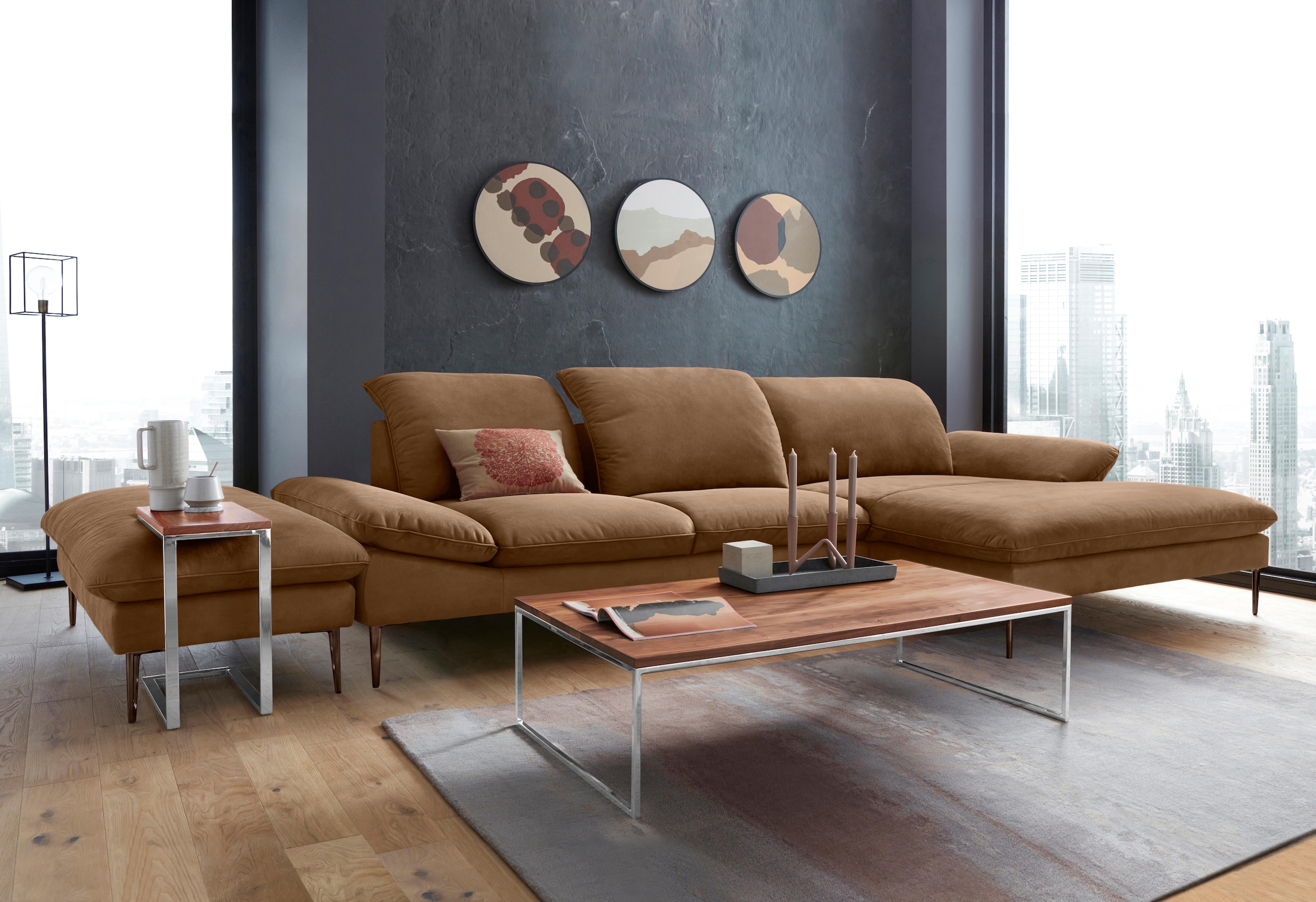 W.SCHILLIG Ecksofa »enjoy&MORE, Designsofa, bequem, elegant und zeitlos, L-Form«, Sitztiefenverstellung, Füße bronze pulverbeschichtet, Breite 340 cm