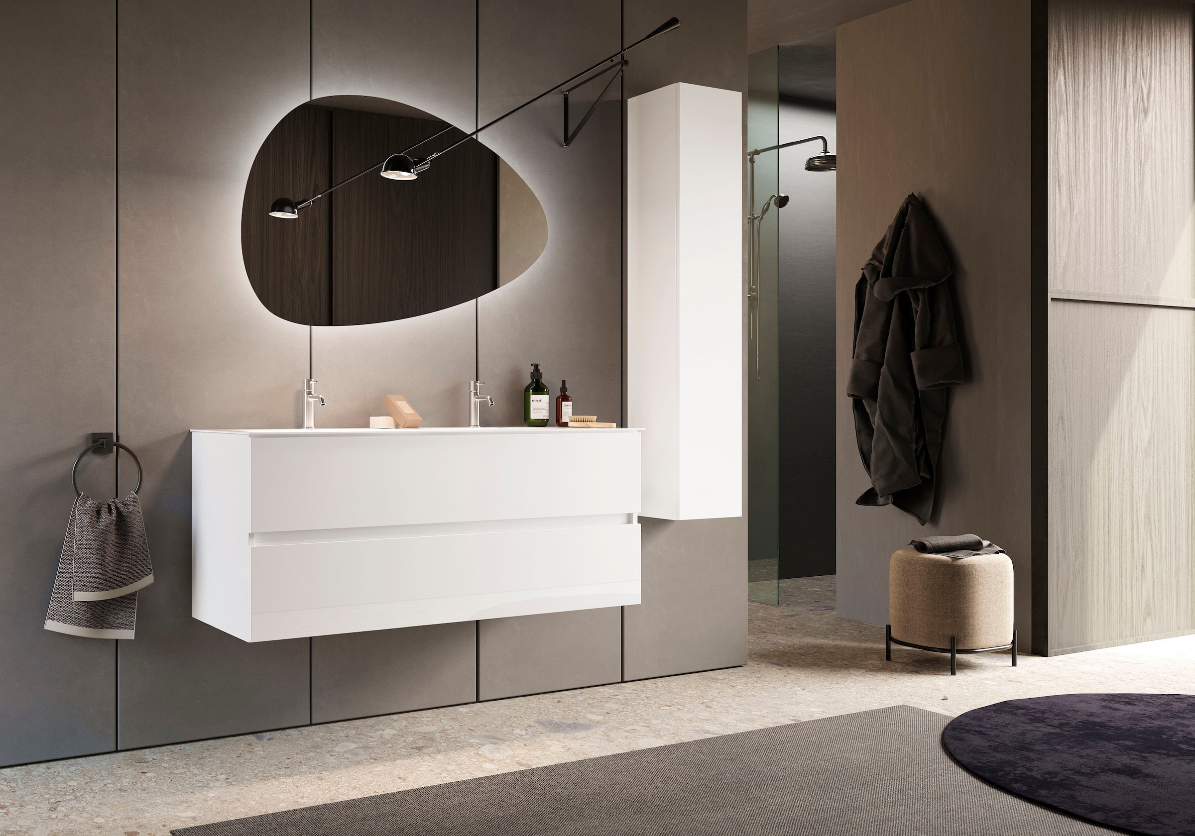 welltime Badspiegel »Stone«, asymmetrisch, Breite 101 cm, Höhe 67 cm, mit LED Beleuchtung