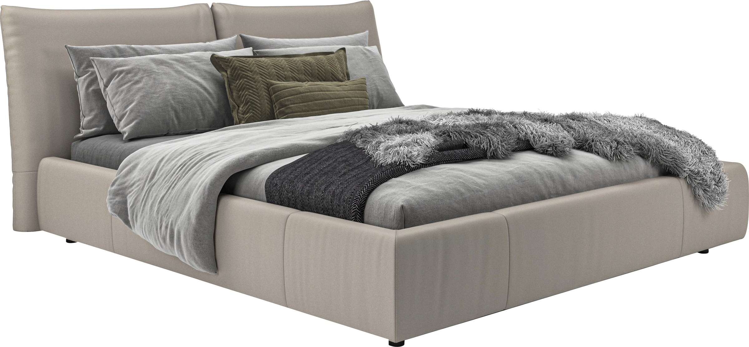 Polsterbett „Priora“, auch in NaturLEDER, Cord, belastbar bis 280kg, auch Überlänge 220 cm, hellgrau NaturLEDER