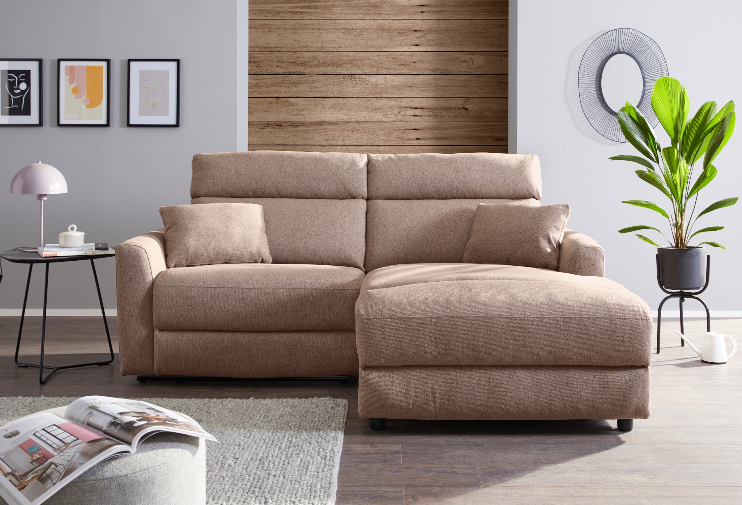 INOSIGN Ecksofa »JENNA, L-Form, 209cm, manuelle u. elektrische Funktion, mit USB A/C,«, Liegefunktion 105°-150°, Federkern, Struktur fein