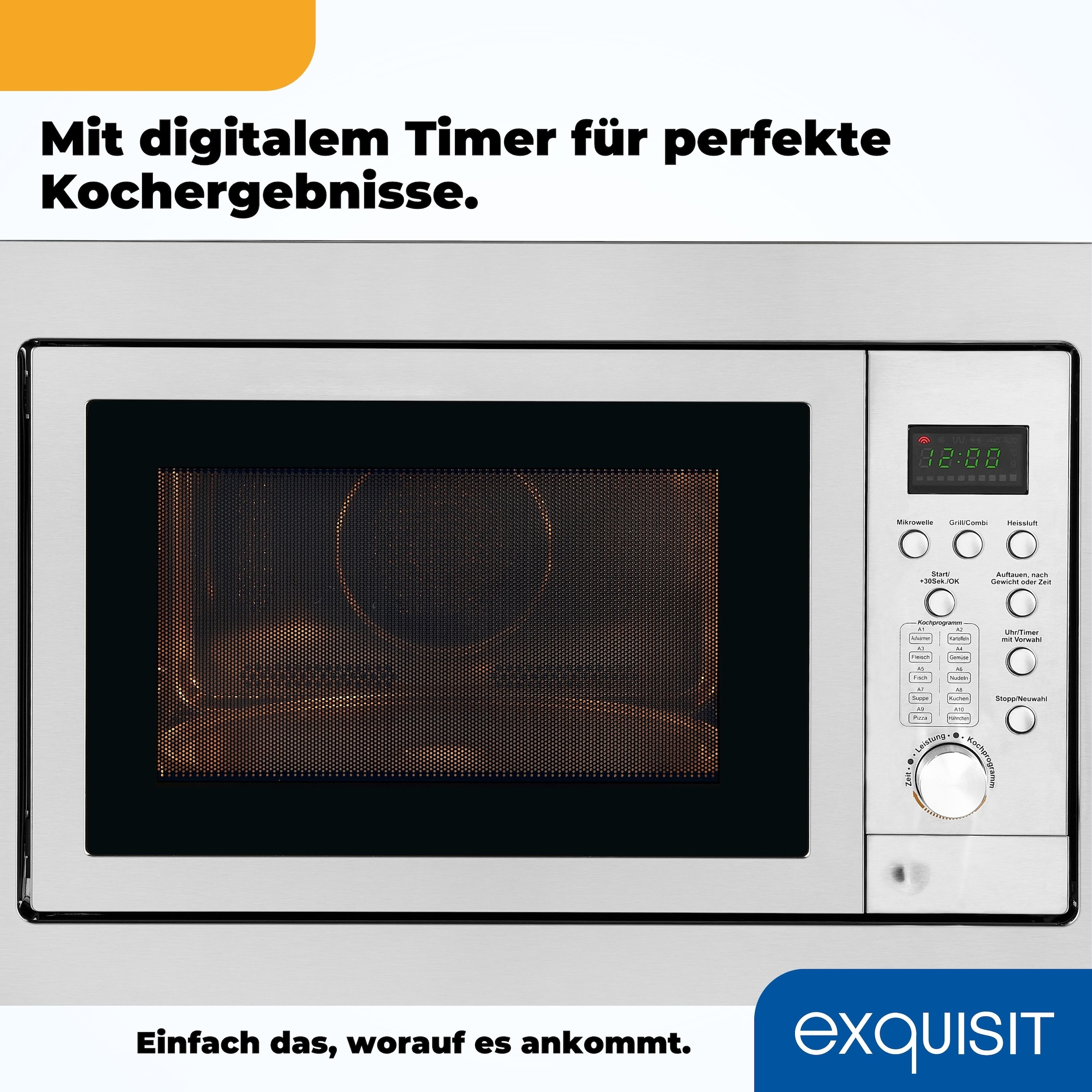 exquisit Einbau-Mikrowelle »EMW 2539.1 HI« 1450 W Auftauen,Aufwärmen,Grillen o.backen mit Heißluft-alles möglich