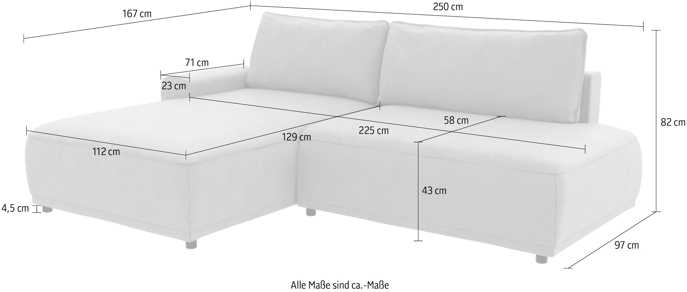 TRENDMANUFAKTUR Ecksofa »Fordon II, Schlafsofa mit Bettkasten, Couch in L-Form, Breite 250 cm«, in Struktur fein LEO, haustierfreundlich, anthrazit, Armlehne links