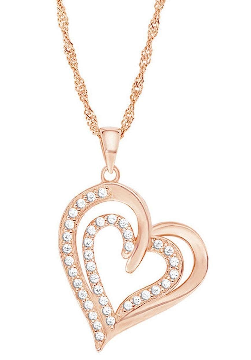 Amor Kette mit Anhänger »Herz, 2022080«, mit Zirkonia (synth.)