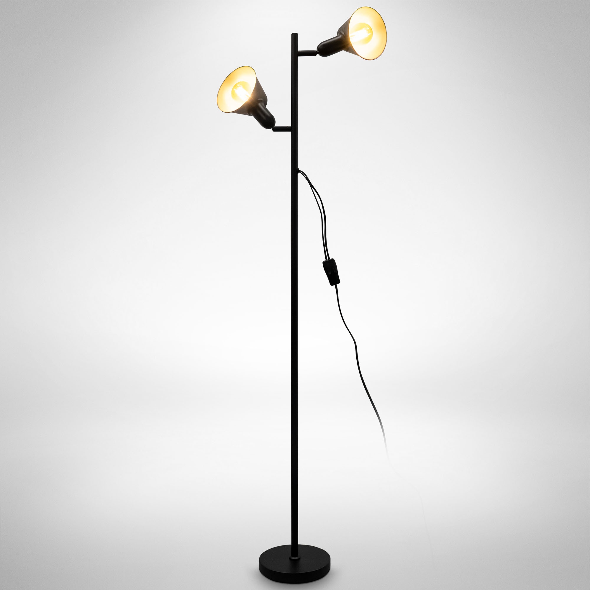 B.K.Licht Stehlampe »Design-Stehlampe, inkl. Doppel-Kippschalter«, 2 flammig, Leuchtmittel E27 | ohne Leuchtmittel, Schwarz, Metall, 2x E27-Fassung, H: 142,5cm