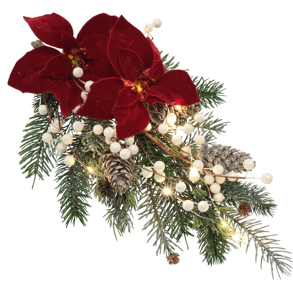 I.GE.A. Winterliche Kunstpflanze »Gesteck, Poinsettia mit LED Beleuchtung, Weihnachtsdeko,«