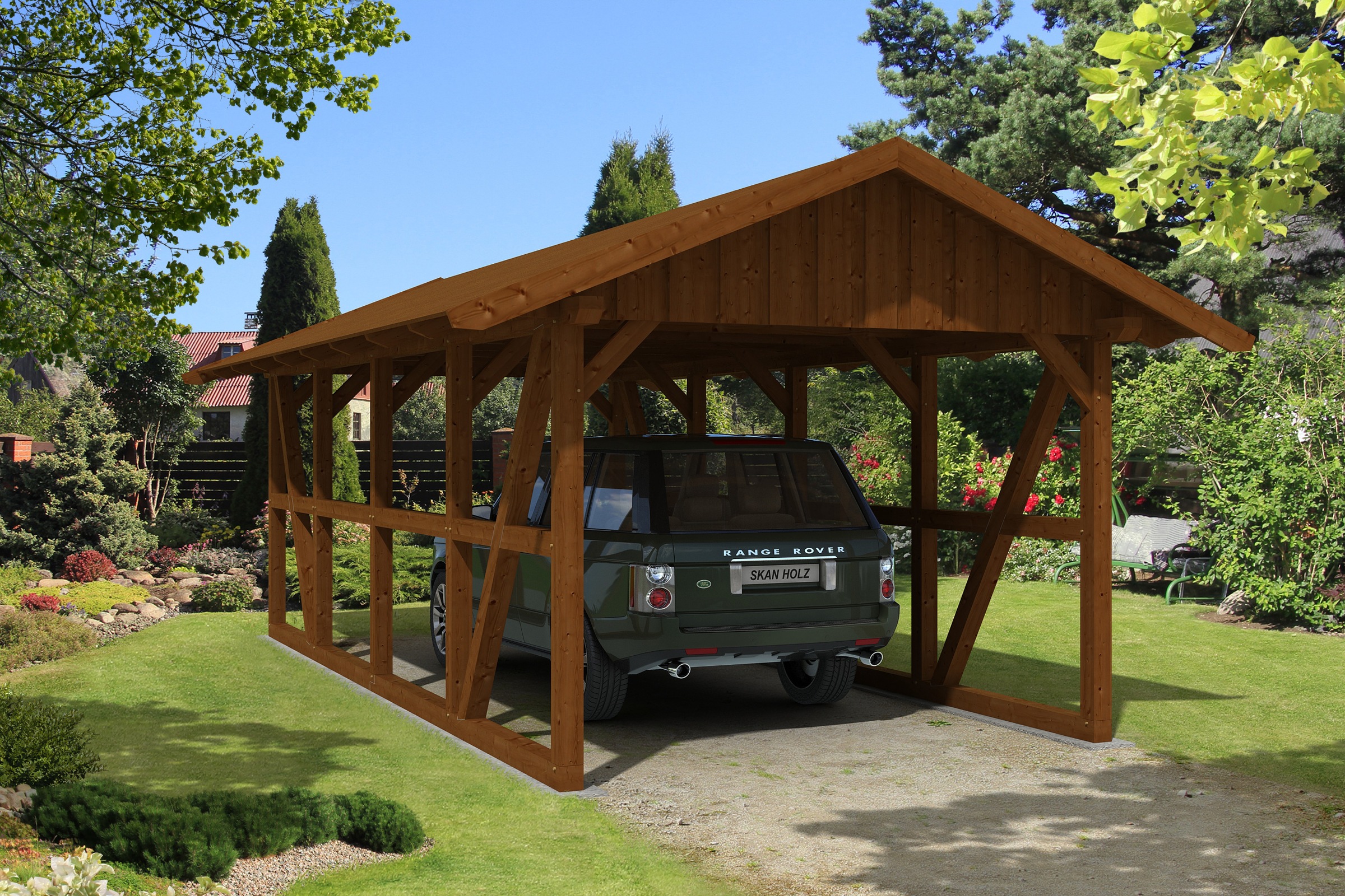 Skanholz Einzelcarport »Schwarzwald«, 300 cm, Nussbaum, mit Dachschalung