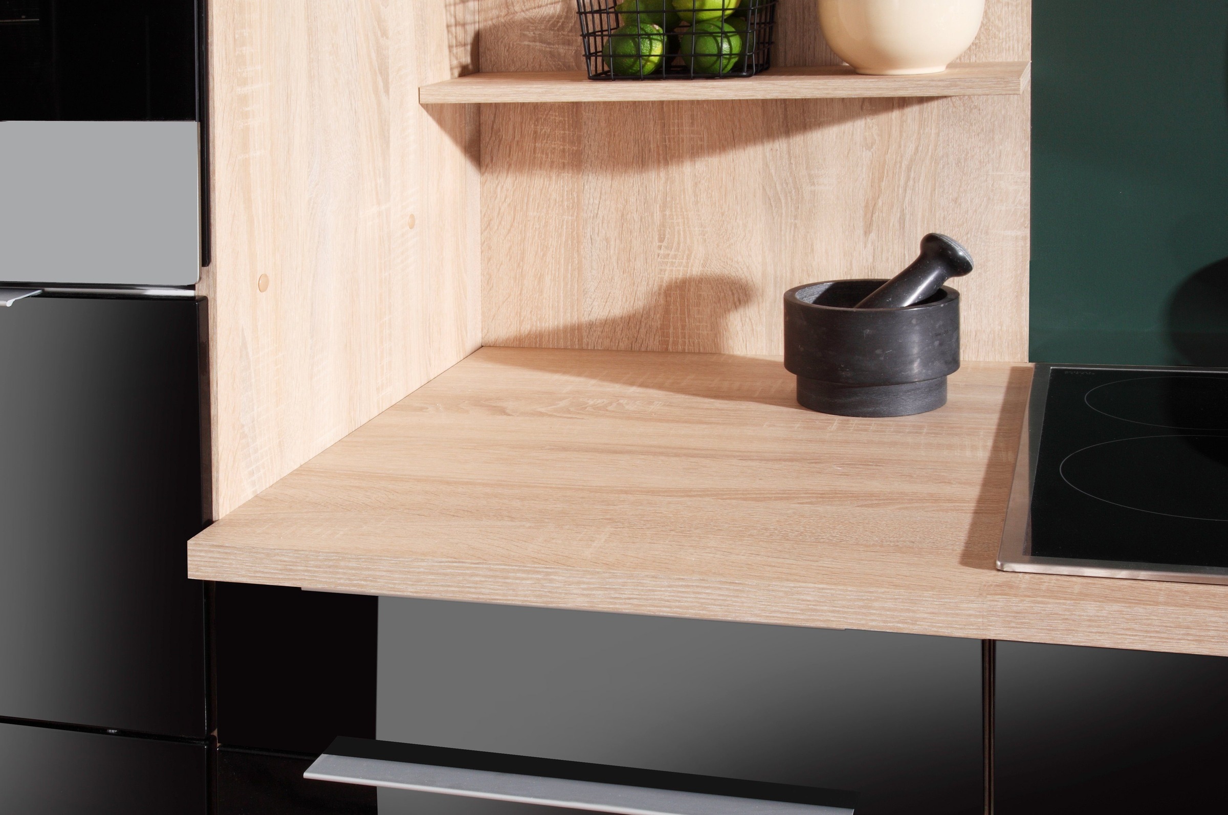 KOCHSTATION Küchenzeile »KS-Brindisi«, Breite 210 cm, wahlweise mit E-Geräten, mit MDF-Fronten und Regal