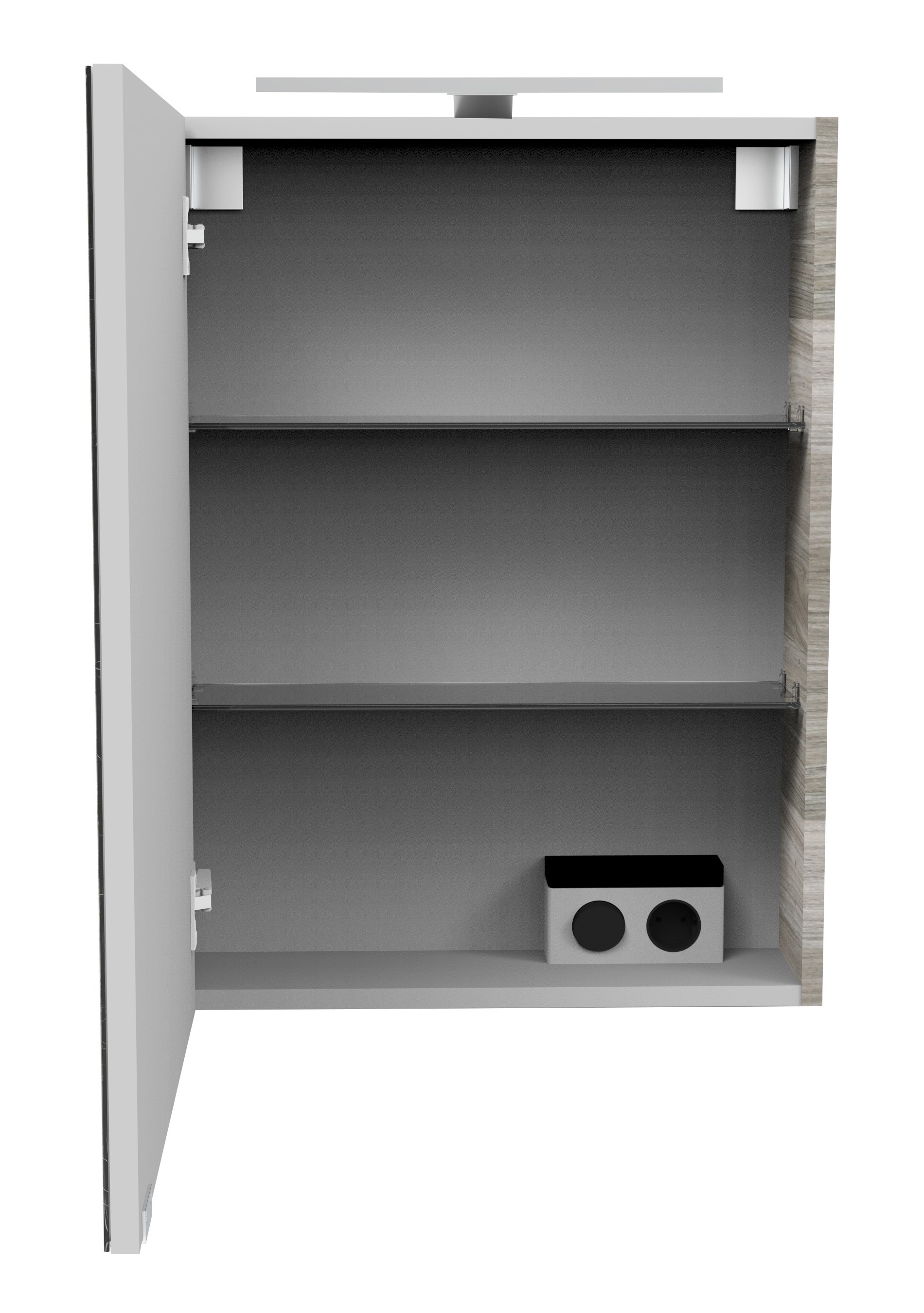 FACKELMANN Spiegelschrank »SBC«, (Spiegelschrank mit LED-Aufsatzleuchte), Aufsatzleuchte, Schalter und Steckdose, Breite 50cm, Anschlag links