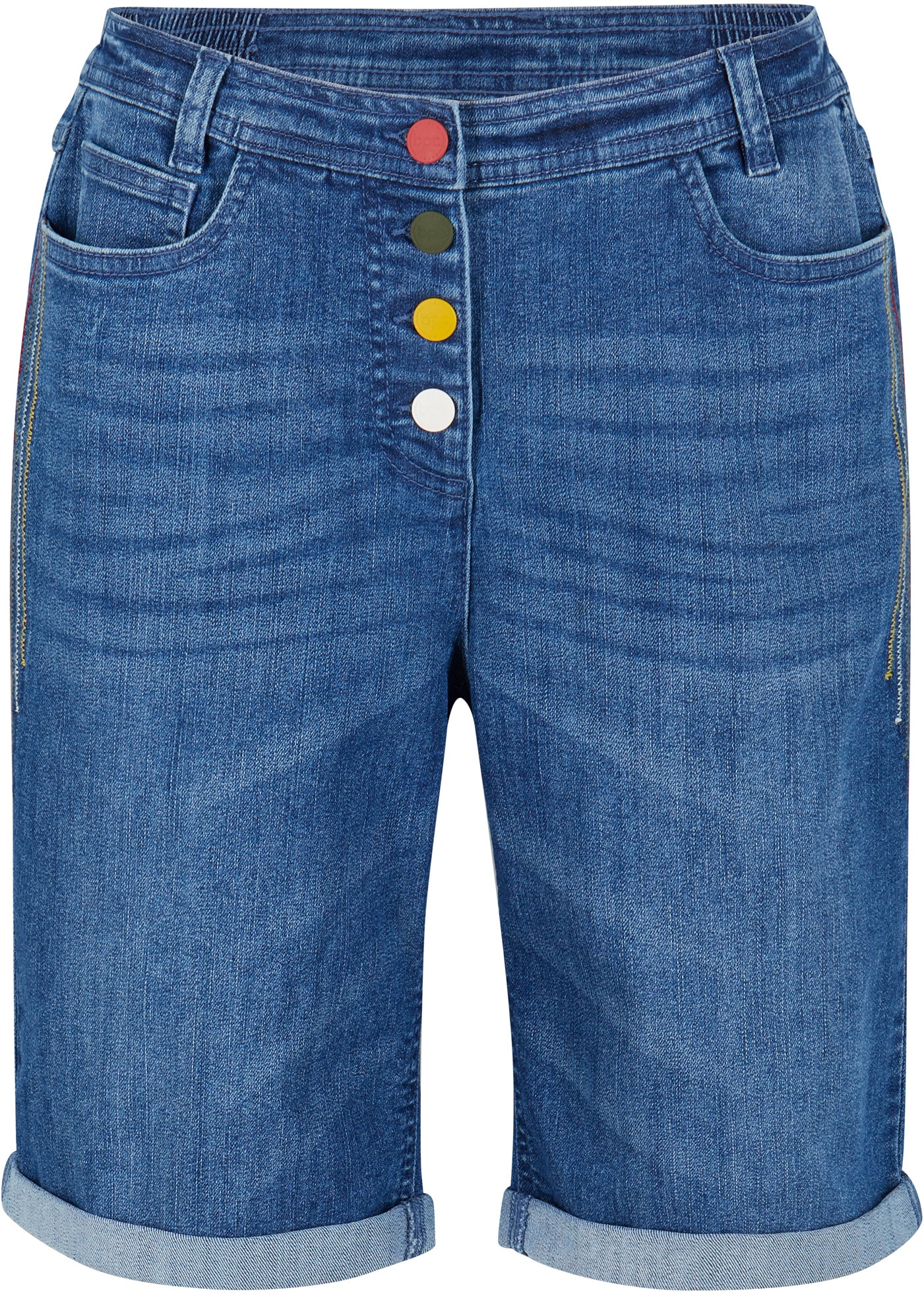 bonprix Bermudas  aus Baumwolle, Polyester und Elasthan, regular fit, mit Stickerei