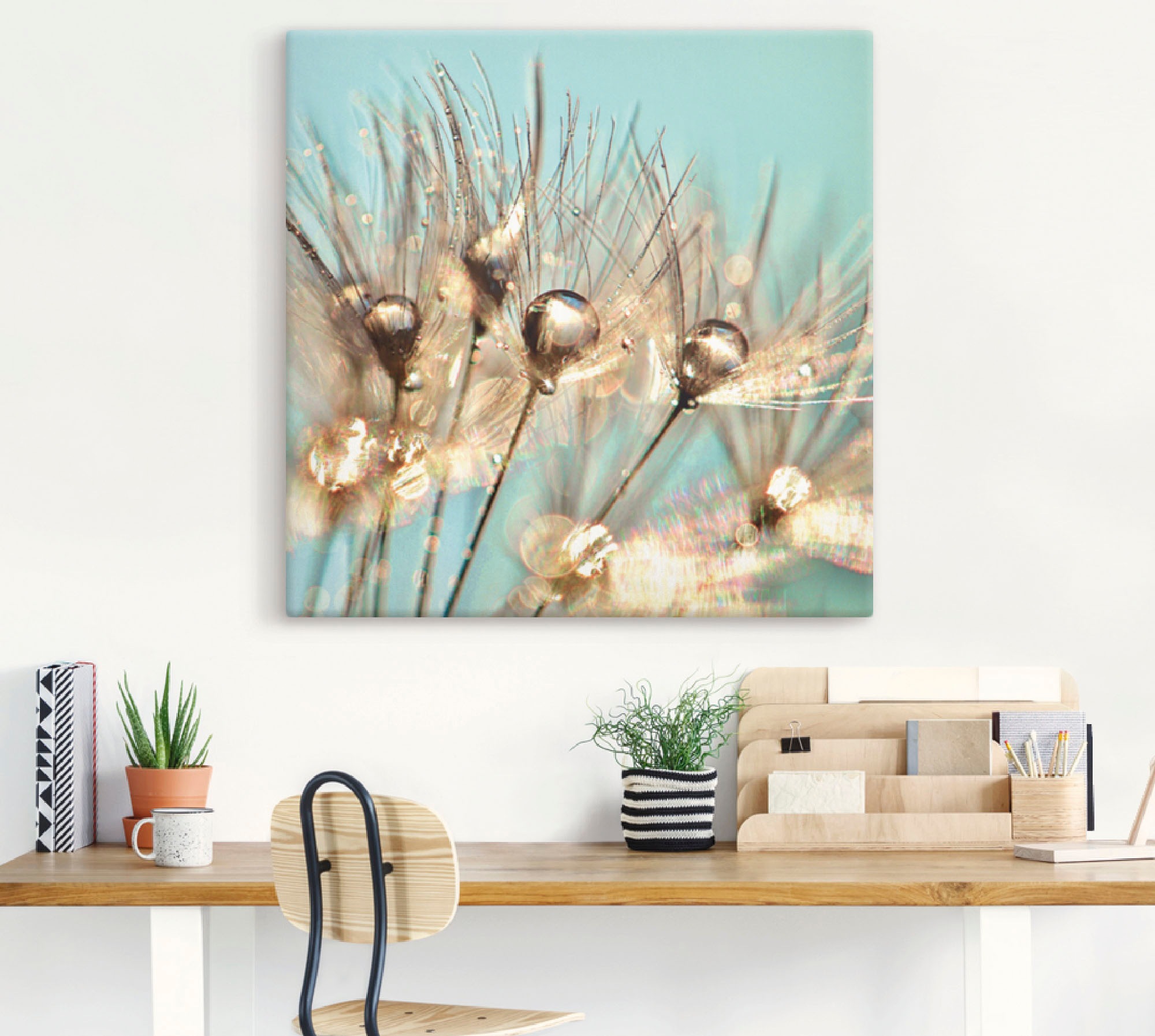 Artland Leinwandbild »Pusteblume Goldener Tau«, Blumen, (1 St.), auf Keilrahmen gespannt
