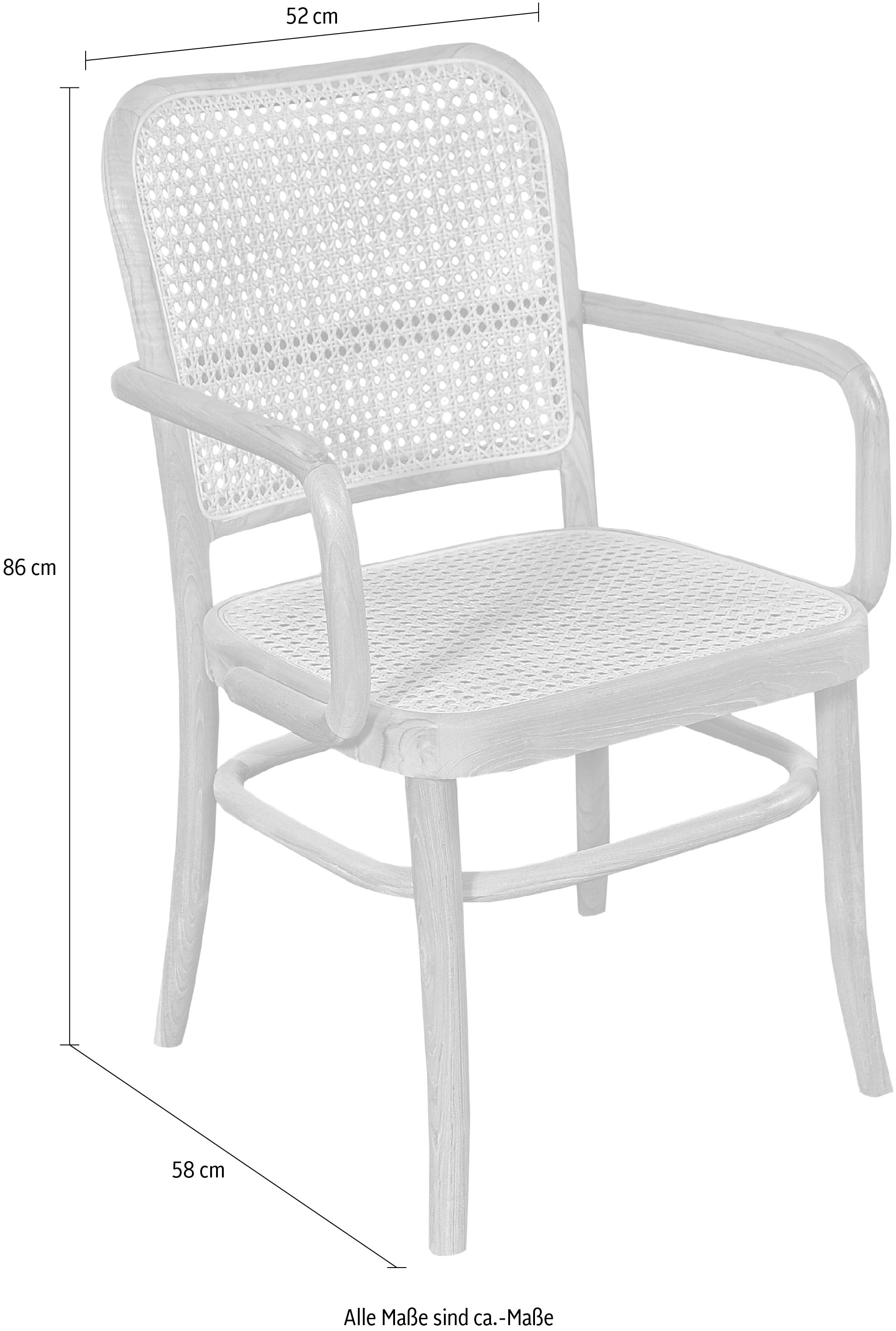 SIT Esszimmerstuhl, mit Wiener Geflecht, Armlehnstuhl in geschwungener Form