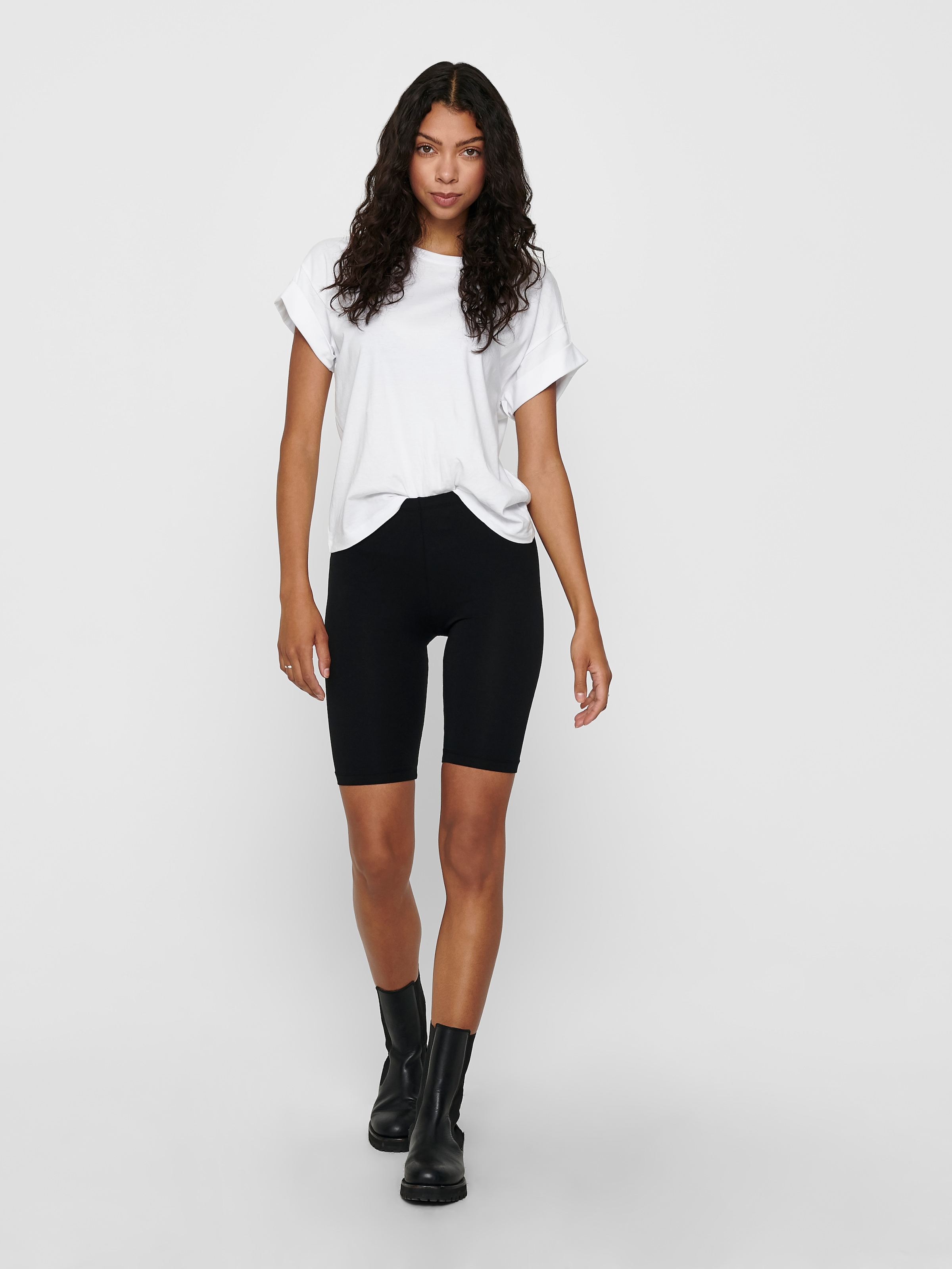 ONLY Radlerhose »ONLLIVE – Radler im Doppelpack mit elastischem Rippbund«  unifarben, casual, slim fit, Web, Rundhals