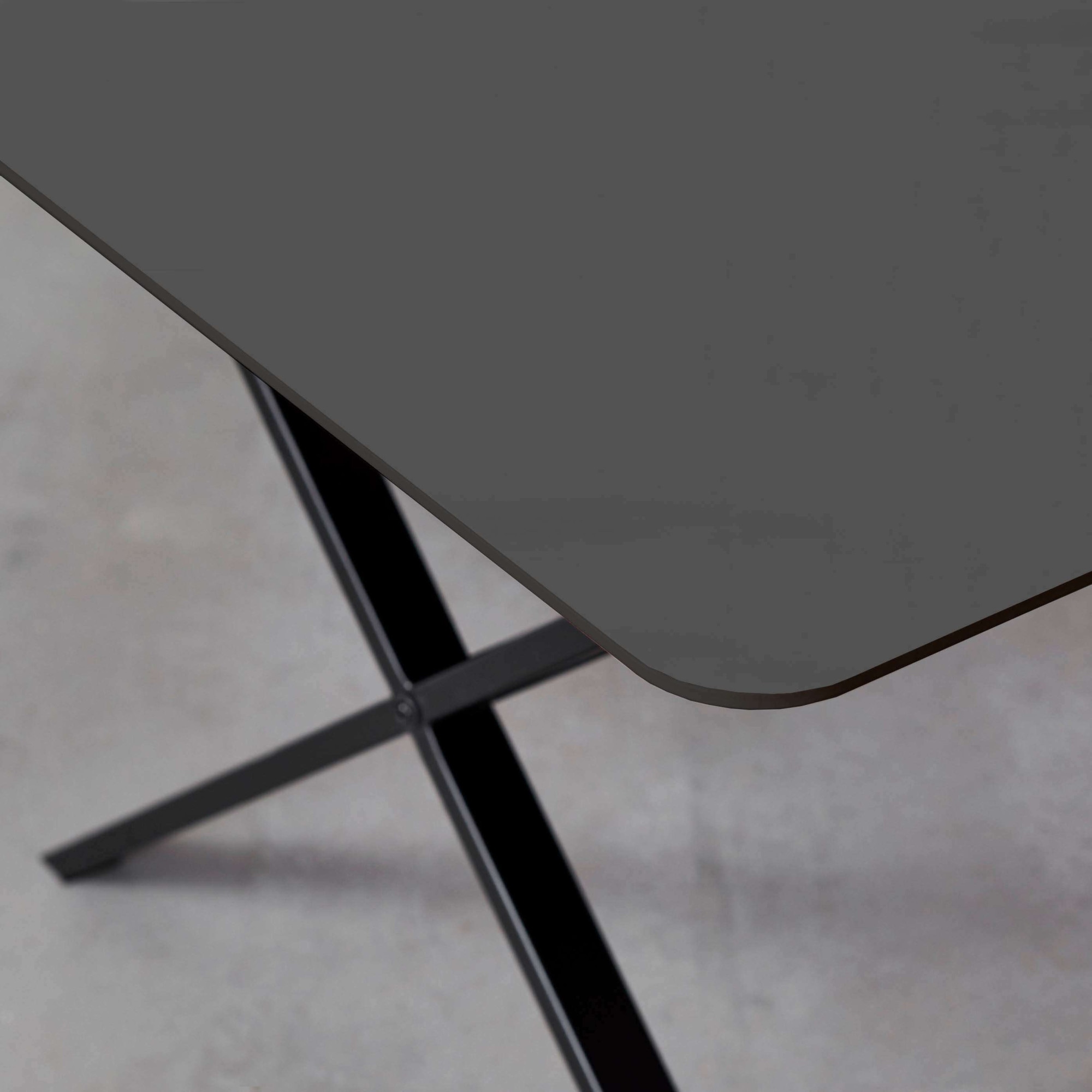 Hammel Furniture Esstisch »Meza Designtisch mit Auszugsfunktion und 2 Einlegeplatten«, abgerundete Tischplatte MDF, gekreuztes Metallgestell, in zwei Breiten