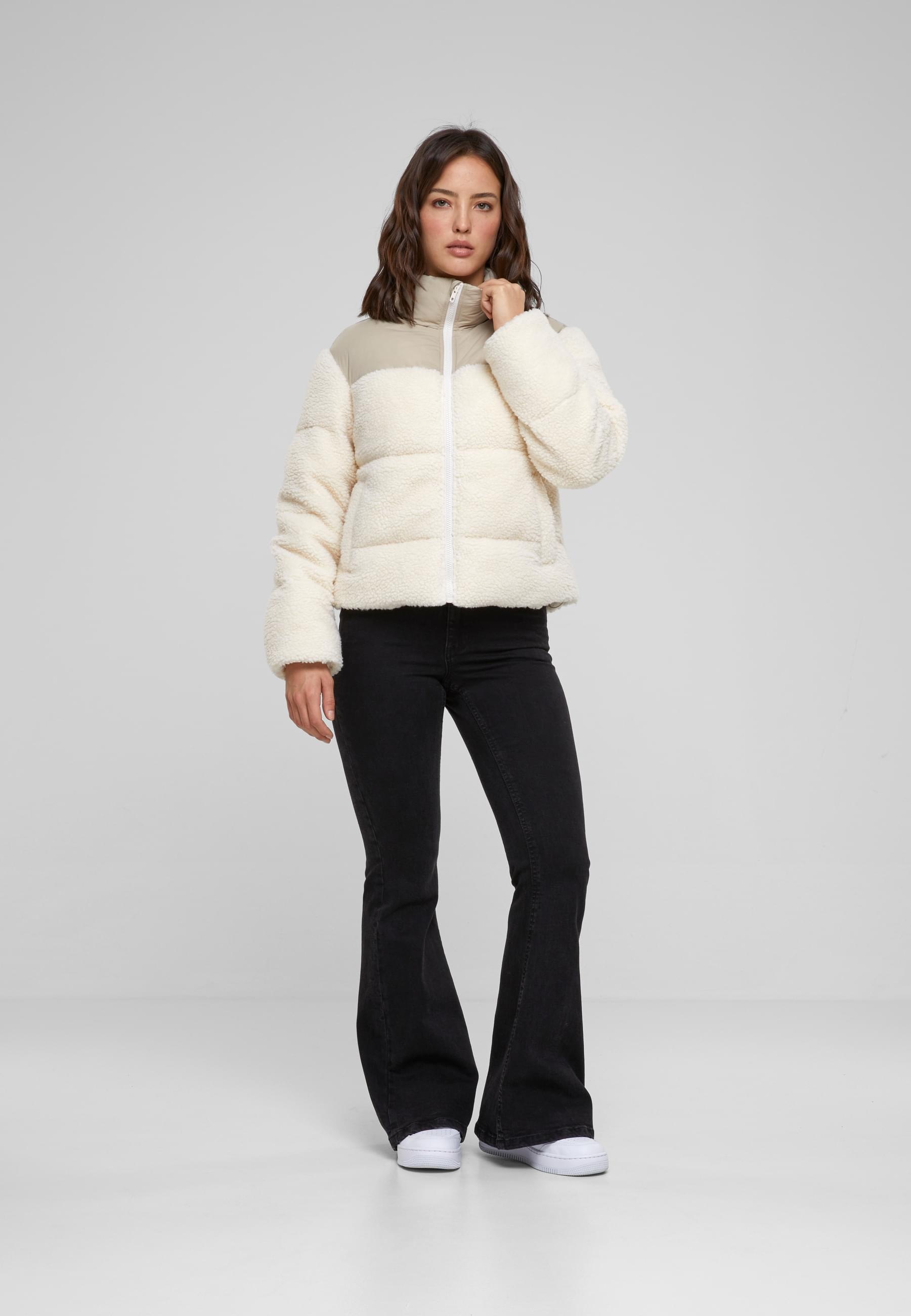 URBAN CLASSICS Winterjacke »Urban Classics Damen Ladies Short Sherpa Mix Puffer Jacket« 1 Stk. tlg. ohne Kapuze
