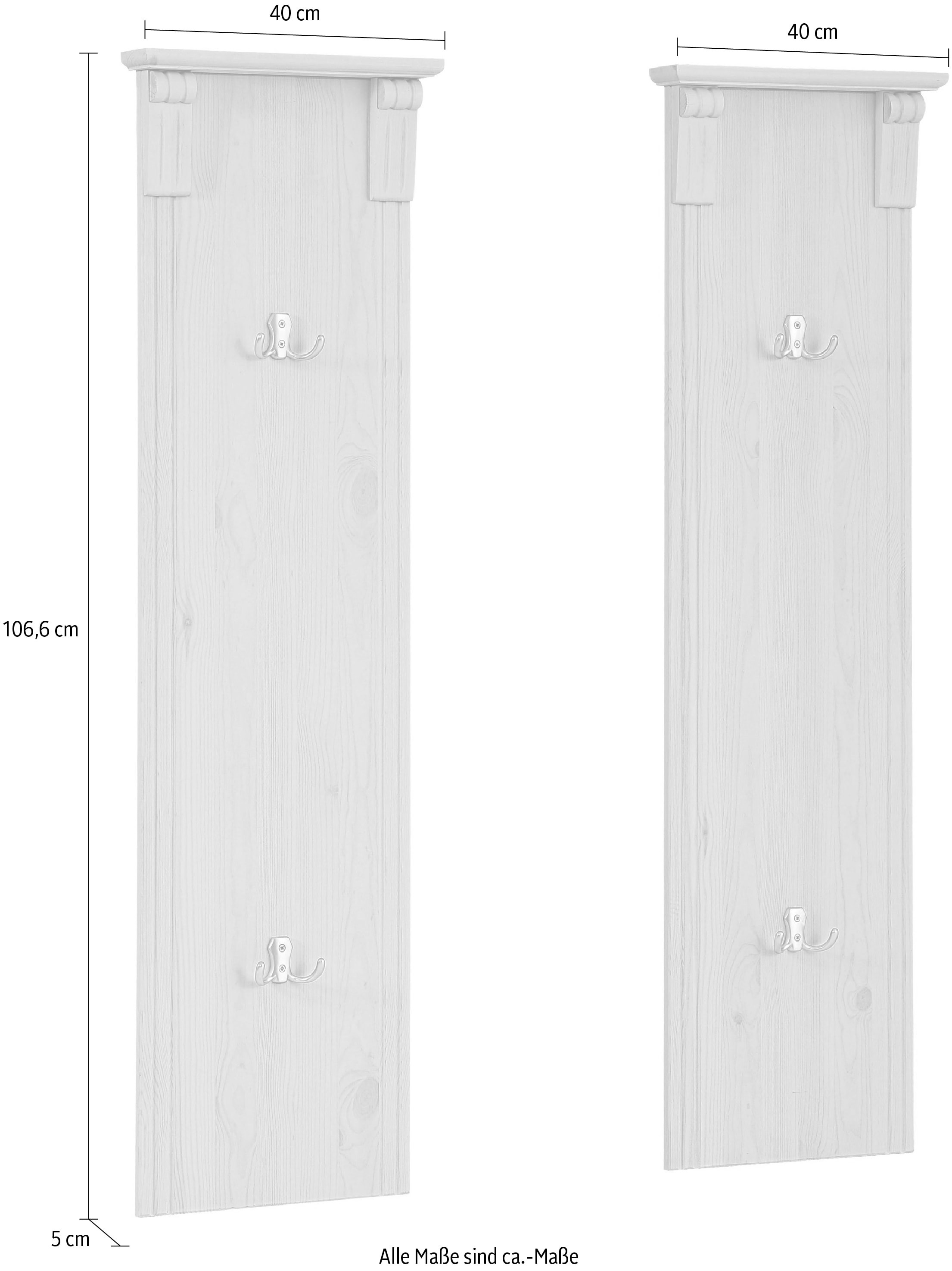 Home affaire Garderobenpaneel, als 2er-Set, Breite 40 cm je Paneel, aus massiver Kiefer