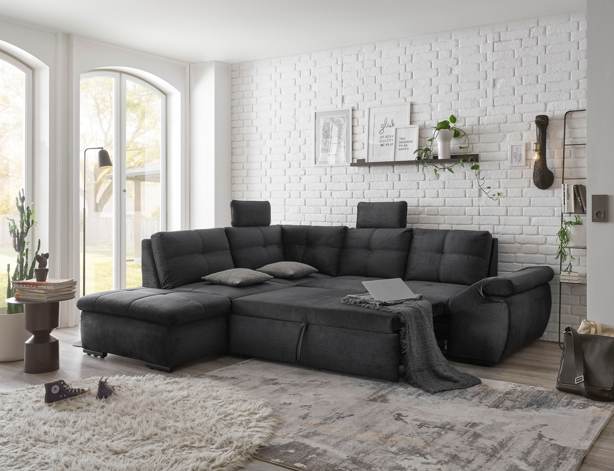 ED EXCITING DESIGN Ecksofa »Alija L-Form« mit Bettfunktion, Bettkasten, Armteilverstellung & Kopfstützen
