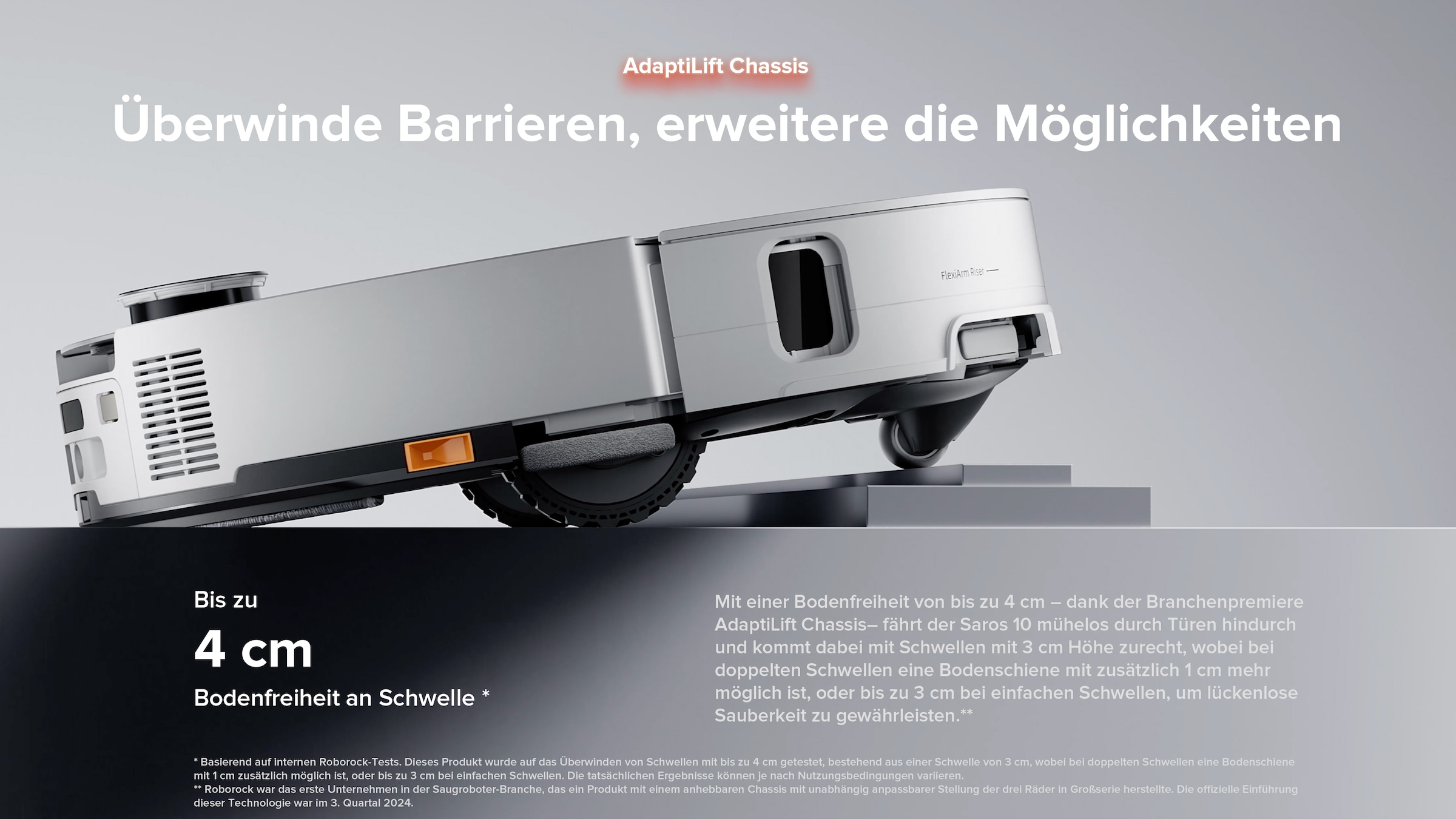Roborock Saugroboter »Roborock Saros 10, 7,98cm flach«, FlexiArm™ Riser Seitenbürste, 80 °C Moppwäsche