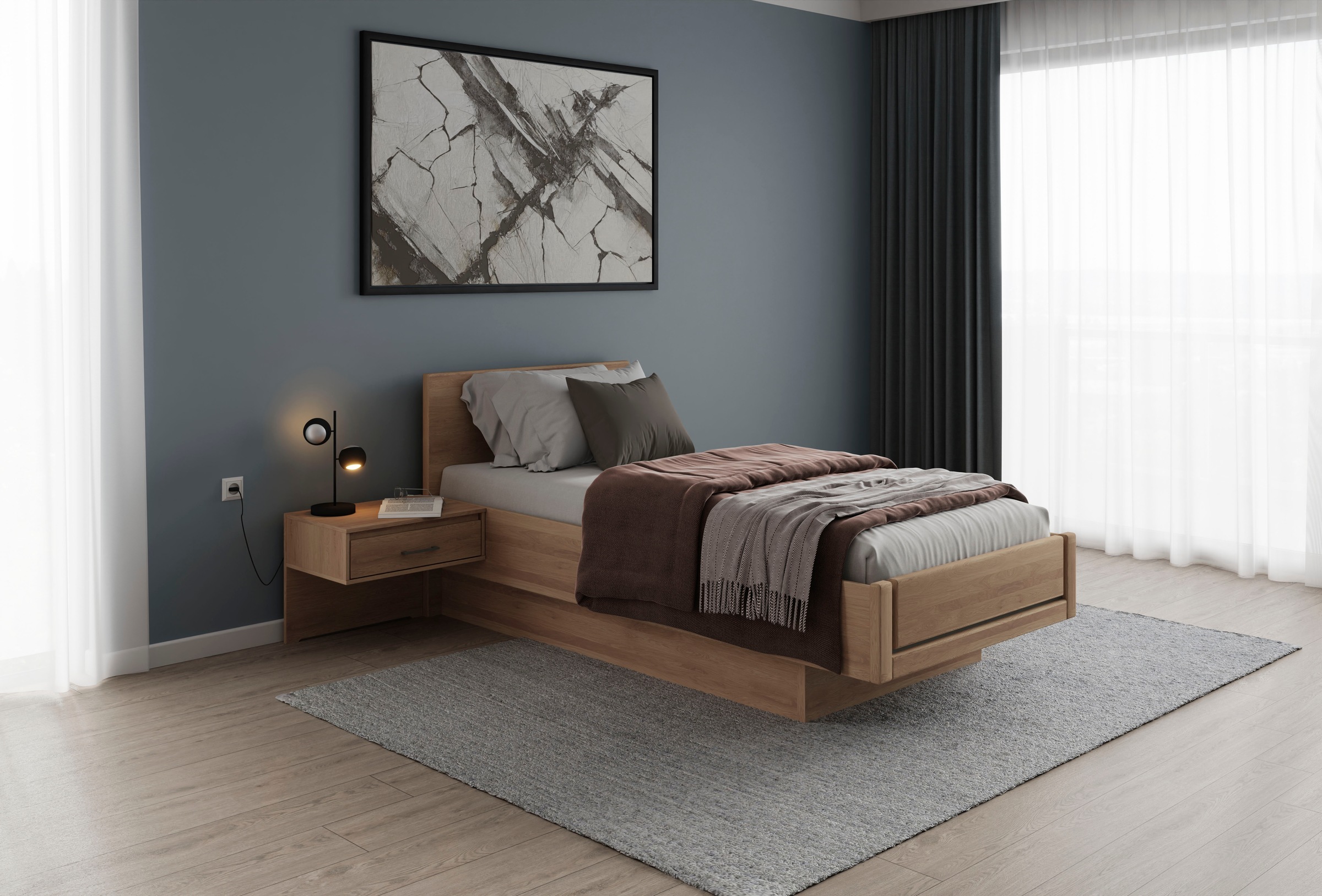 Musterring Holzbett »Sorrent, Bettgestell, Bettrahmen, teilmassiv Eiche«, (MADE IN GERMANY), Eiche teilmassiv, Liegehöhenverstellung, in schwebender Optik