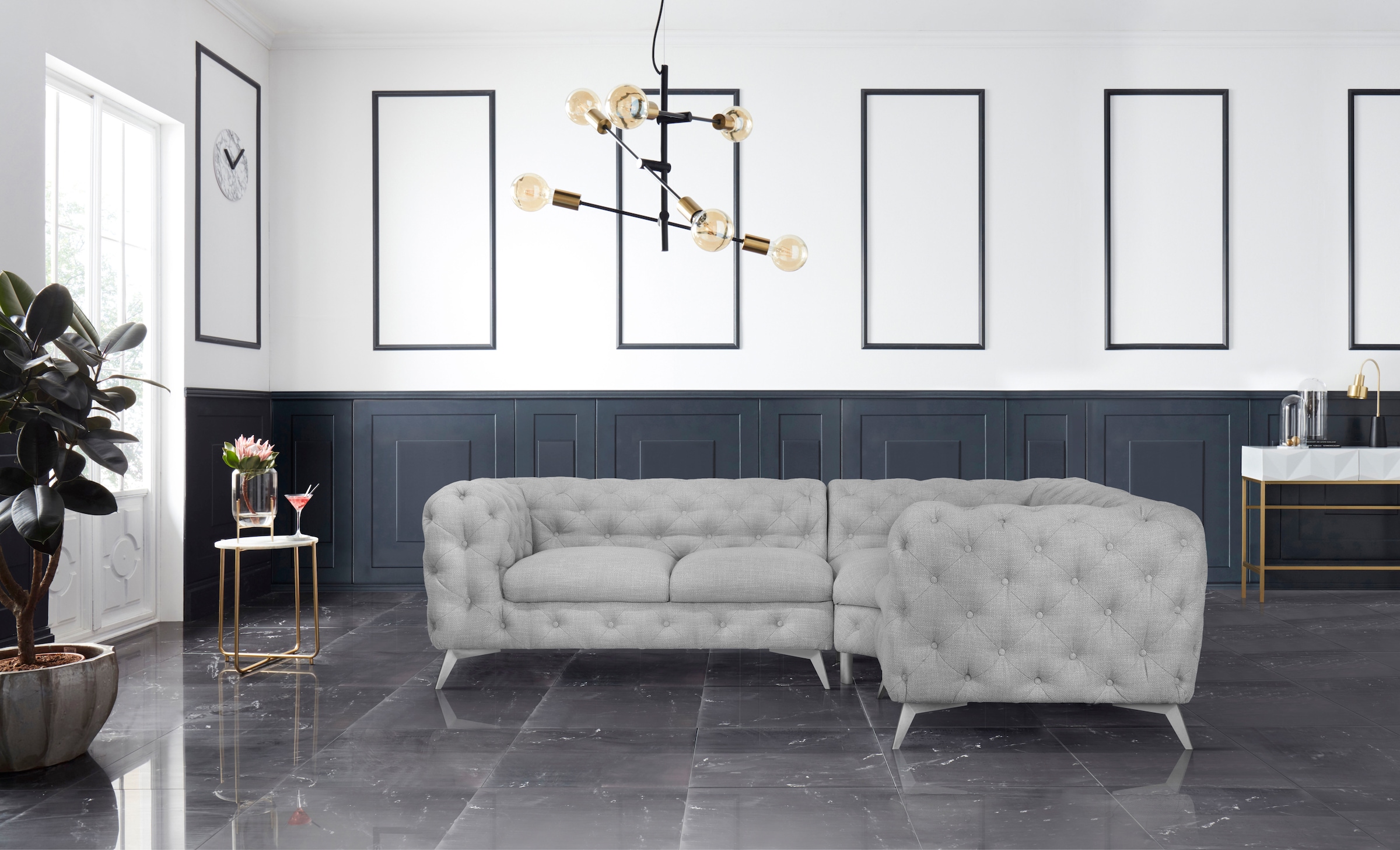Leonique Chesterfield-Sofa »Ecksofa GLYNIS L-Form mit Wellenunterfederung, günstig online kaufen