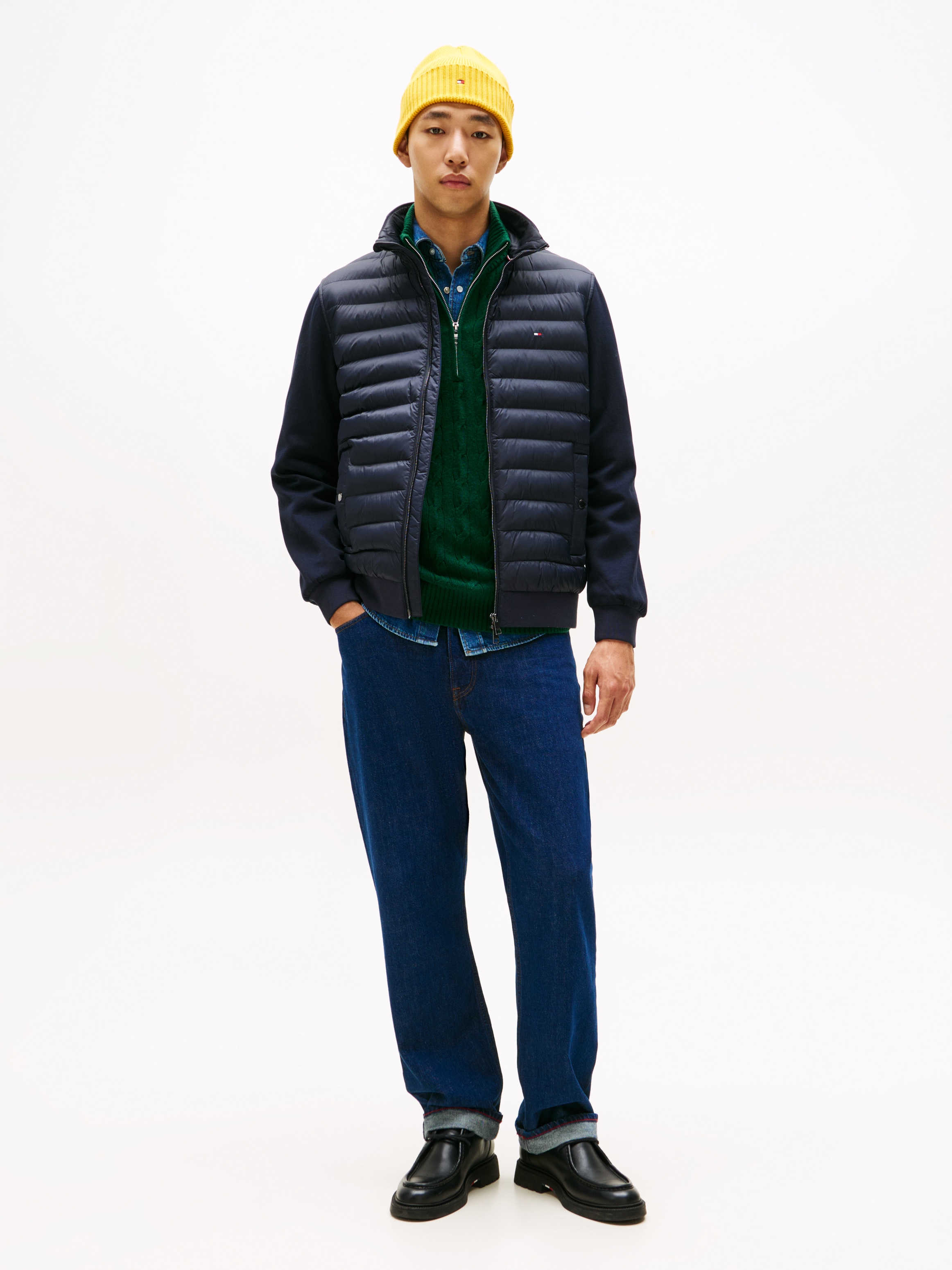 Tommy Hilfiger Sweatjacke »MIX MEDIA mit Stehkragen und gestepptem Einsatz«, unifarben, casual, regular fit, Baumwollmix, Stehkragen